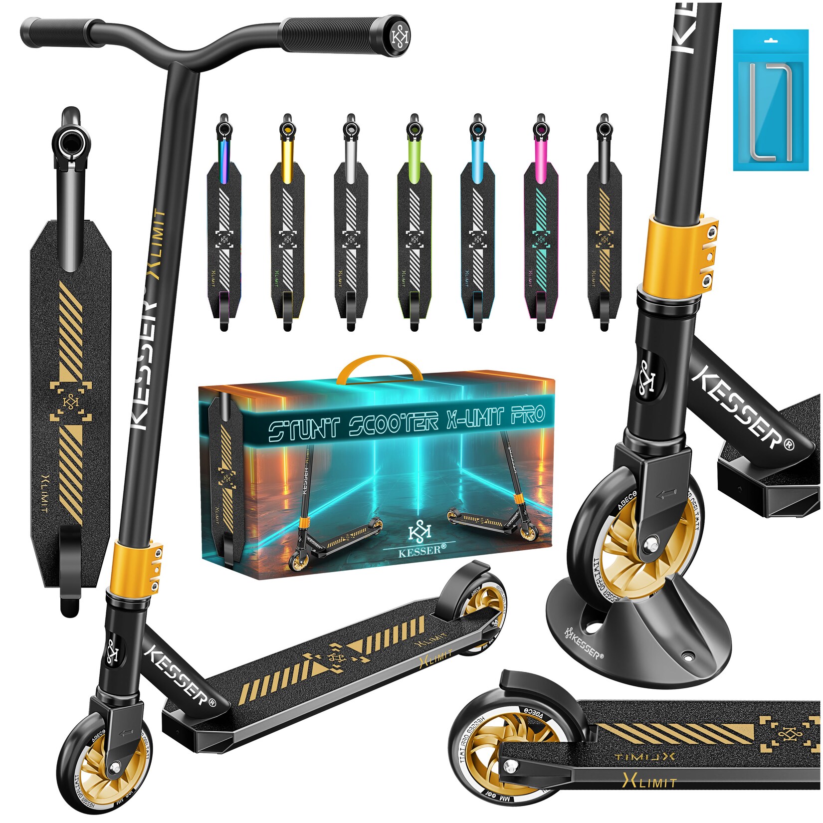 ® Stunt Scooter X-Limit-Pro 360° Lenkung Funscooter Stuntscooter mit Ständer ABEC 9 Kugellagern, 110 mm PU Räder , Kickscooter Tretroller Cityroller Trick Roller für Kinder Erwachsene