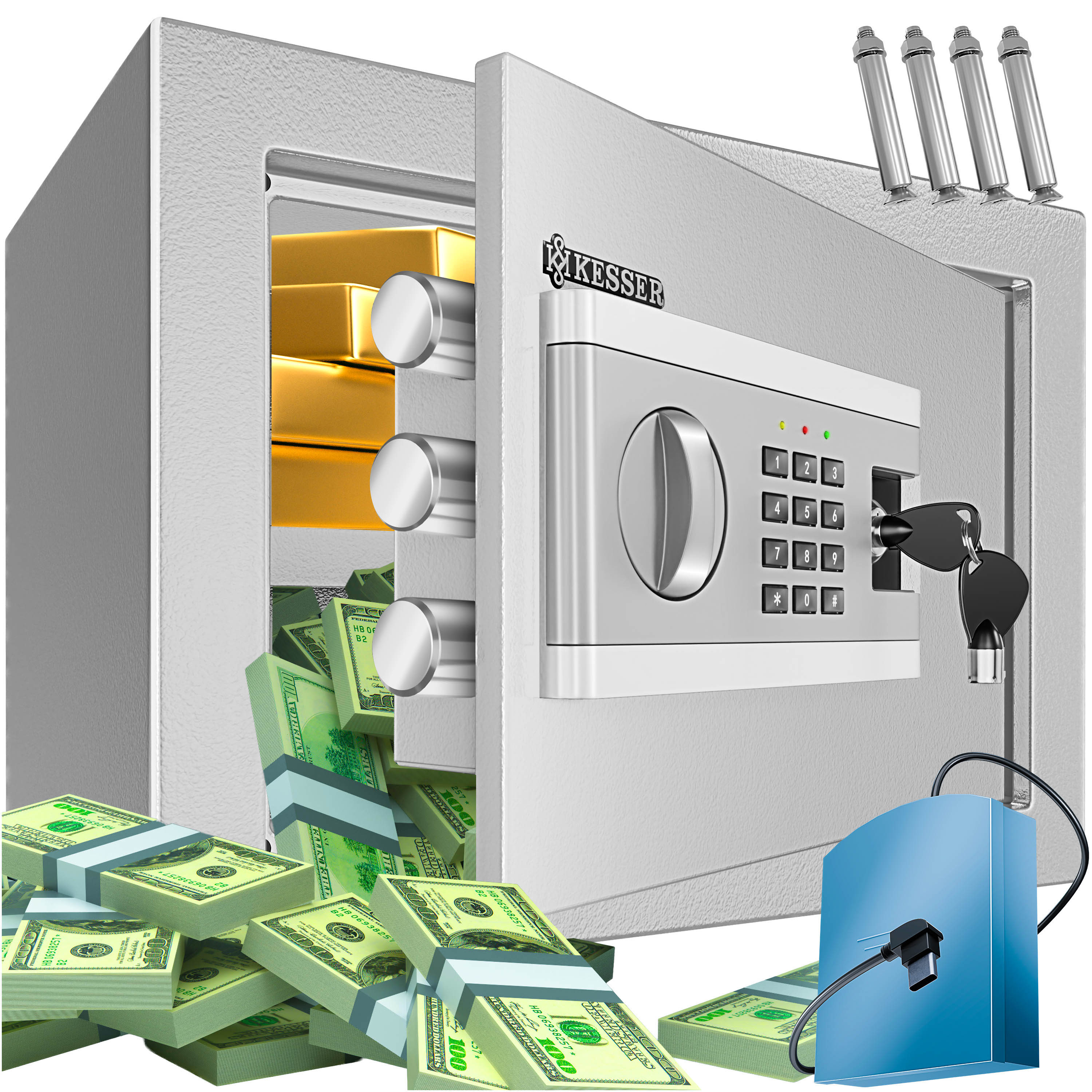 KESSER&reg; Elektr. Tresor | Inkl. Batteriebox | Elektronischer Safe | 3x Doppelbolzenverriegelung | Boden Wandtresor | M&ouml;beltresor | Innenbeleuchtung | Panzerschrank Zahlenschloss 