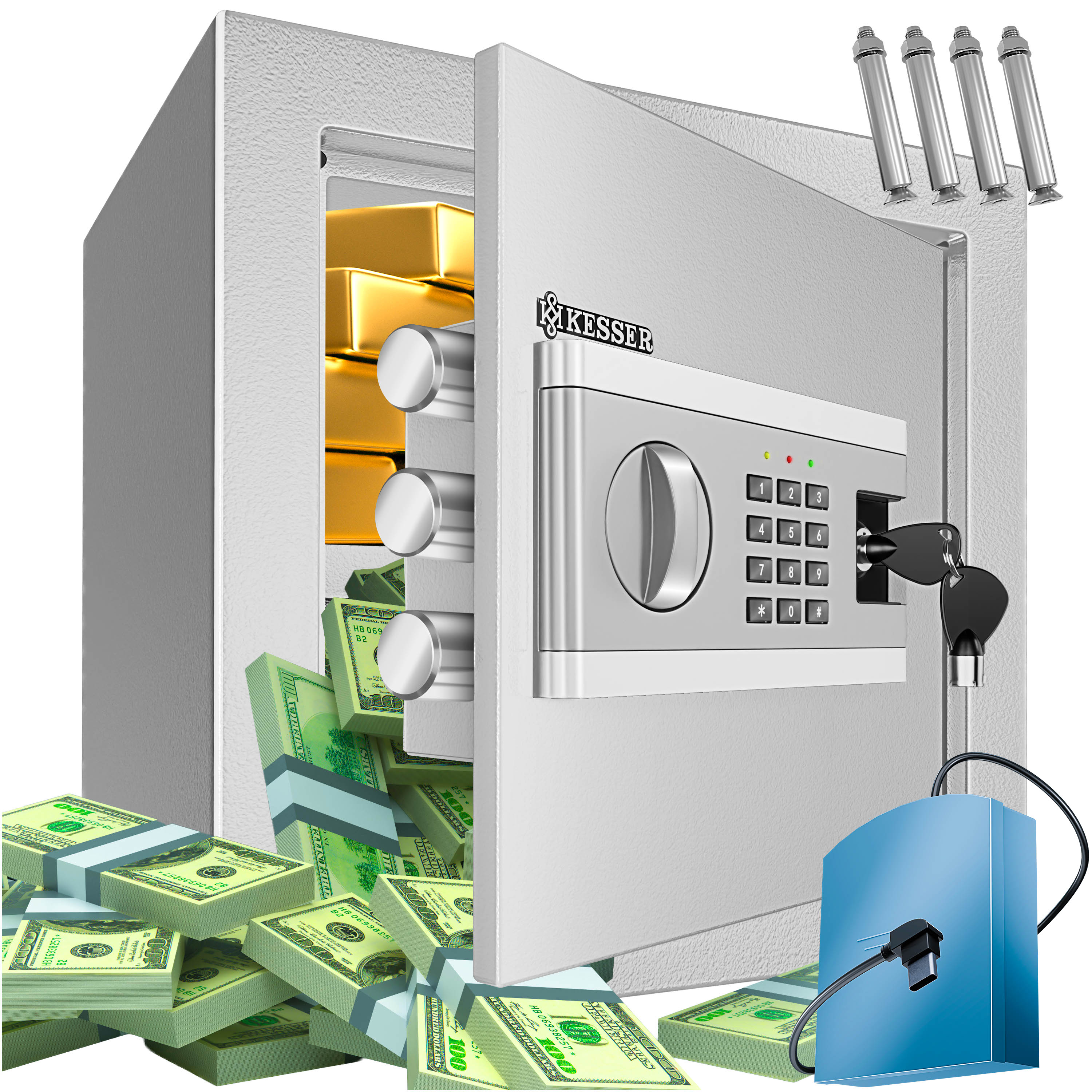 KESSER&reg; Elektr. Tresor | Inkl. Batteriebox | Elektronischer Safe | 3x Doppelbolzenverriegelung | Boden Wandtresor | M&ouml;beltresor | Innenbeleuchtung | Panzerschrank Zahlenschloss 