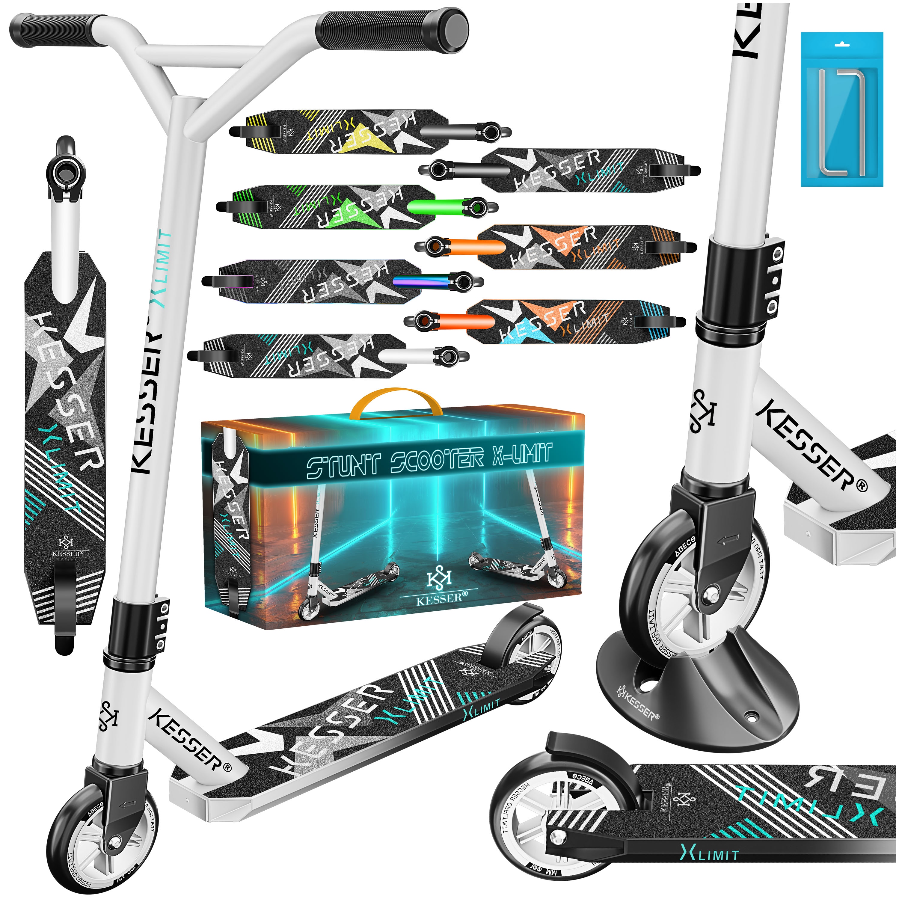 KESSER&reg; Scooter Funscooter Stuntscooter X-Limit - 360&deg; Lenkung mit ABEC 9 Kugellagern 100 mm PU R&auml;der Robuster Kickscooter Tretroller Cityroller Trick Roller f&uuml;r Kinder Erwachsene 