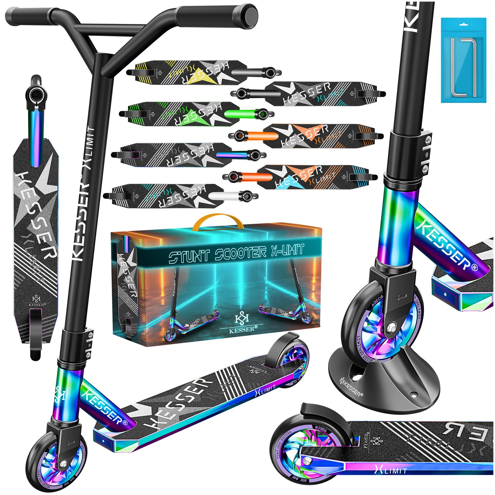 ® Scooter Funscooter Stuntscooter X-Limit - 360° Lenkung mit ABEC 9 Kugellagern 100 mm PU Räder Robuster Kickscooter Tretroller Cityroller Trick Roller für Kinder Erwachsene