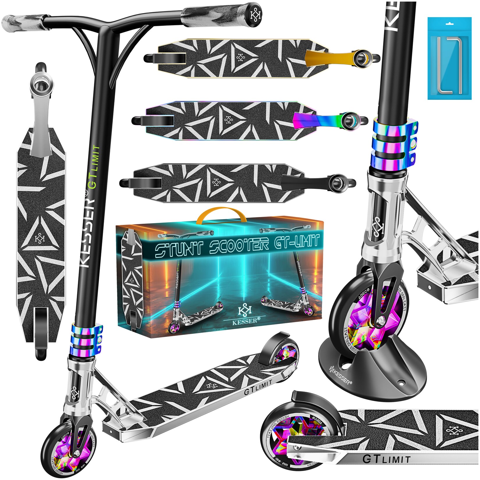 ® Stunt Scooter GT-Limit 360° Lenkung Funscooter Stuntscooter mit Ständer ABEC 9 Kugellagern, 110 mm PU Räder , Kickscooter Tretroller Cityroller Trick Roller für Kinder Erwachsene