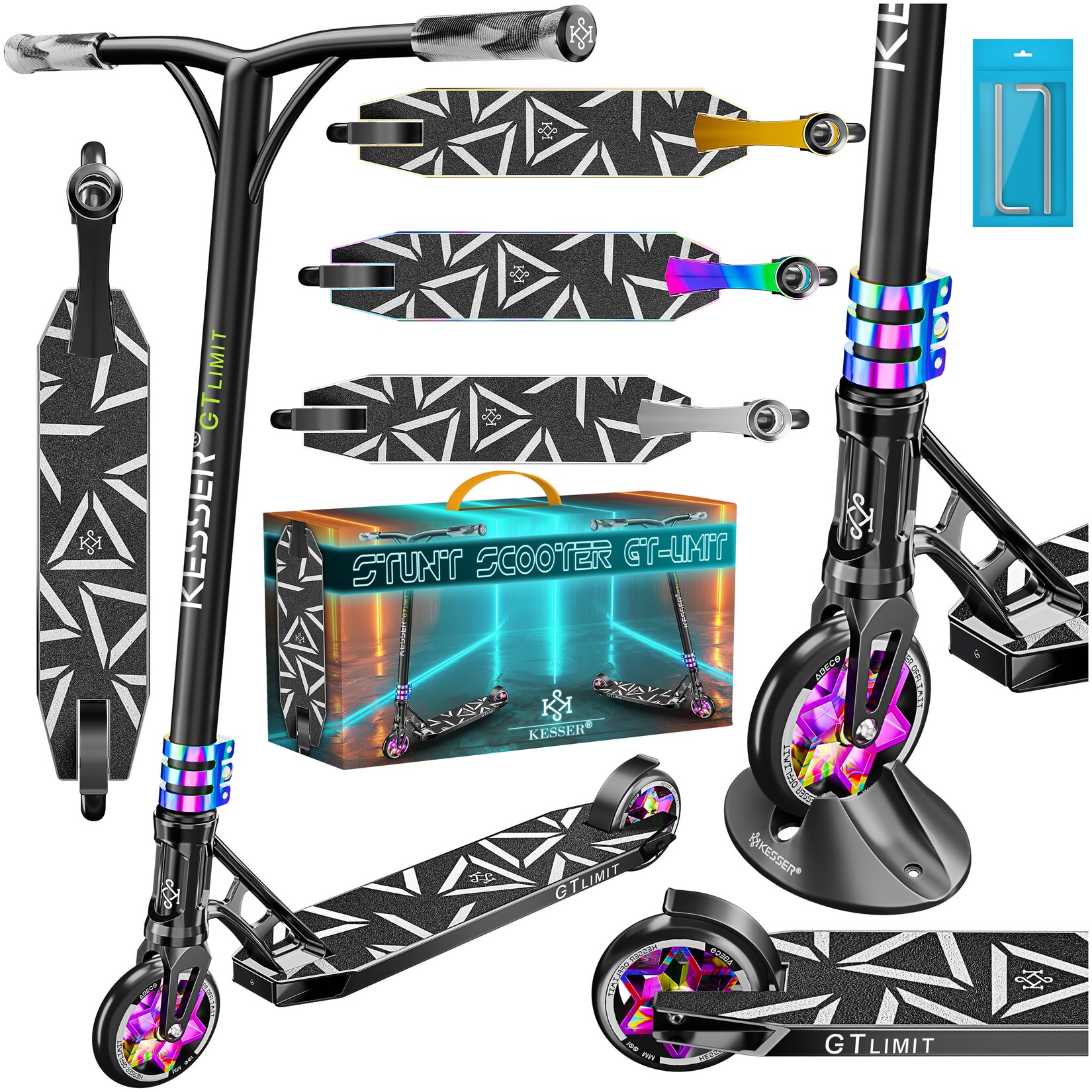 ® Stunt Scooter GT-Limit 360° Lenkung Funscooter Stuntscooter mit Ständer ABEC 9 Kugellagern, 110 mm PU Räder , Kickscooter Tretroller Cityroller Trick Roller für Kinder Erwachsene