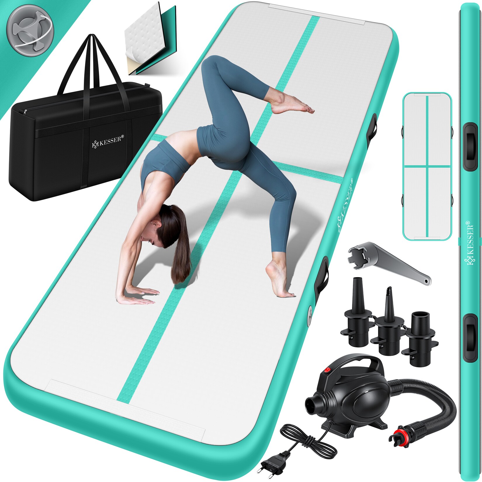 ® Turnmatte Aufblasbar Airtrack 2m/3m/4m/5m/6m Fitness-Matte Gymnastikmatte   inkl. Tragetasche & elektr. Luftpumpe   Yogamatte, Tumbling Matten, Trainingsmatte, Turn- & Fitness