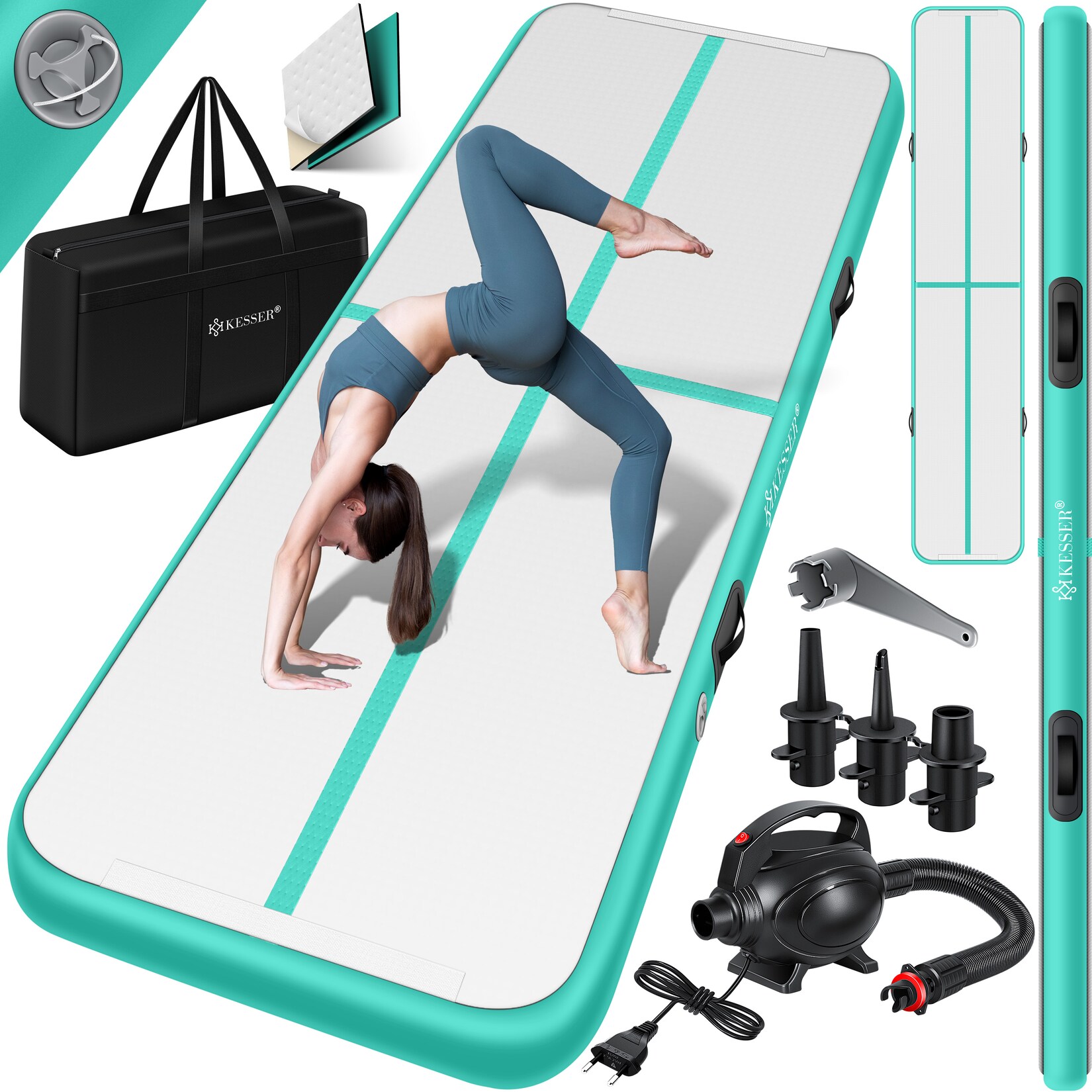 ® Turnmatte Aufblasbar Airtrack 2m/3m/4m/5m/6m Fitness-Matte Gymnastikmatte   inkl. Tragetasche & elektr. Luftpumpe   Yogamatte, Tumbling Matten, Trainingsmatte, Turn- & Fitness