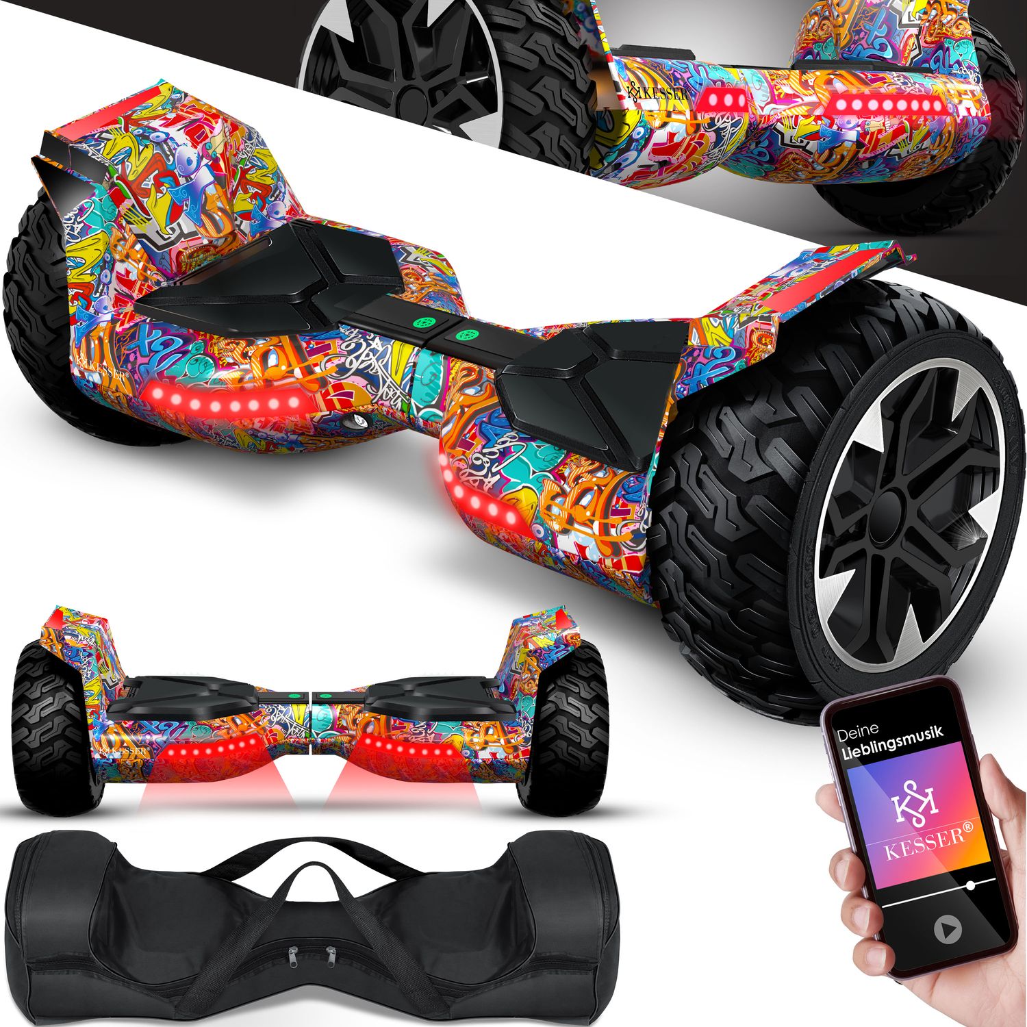 KESSER&reg; Hoverboard 8,5 Zoll 800 mit Bluetooth Lautsprecher, LED Licht, Kinder Sicherheitsmodus, Dual Motor, Smart Elektro Self Balance Board Hover E-Scooter 