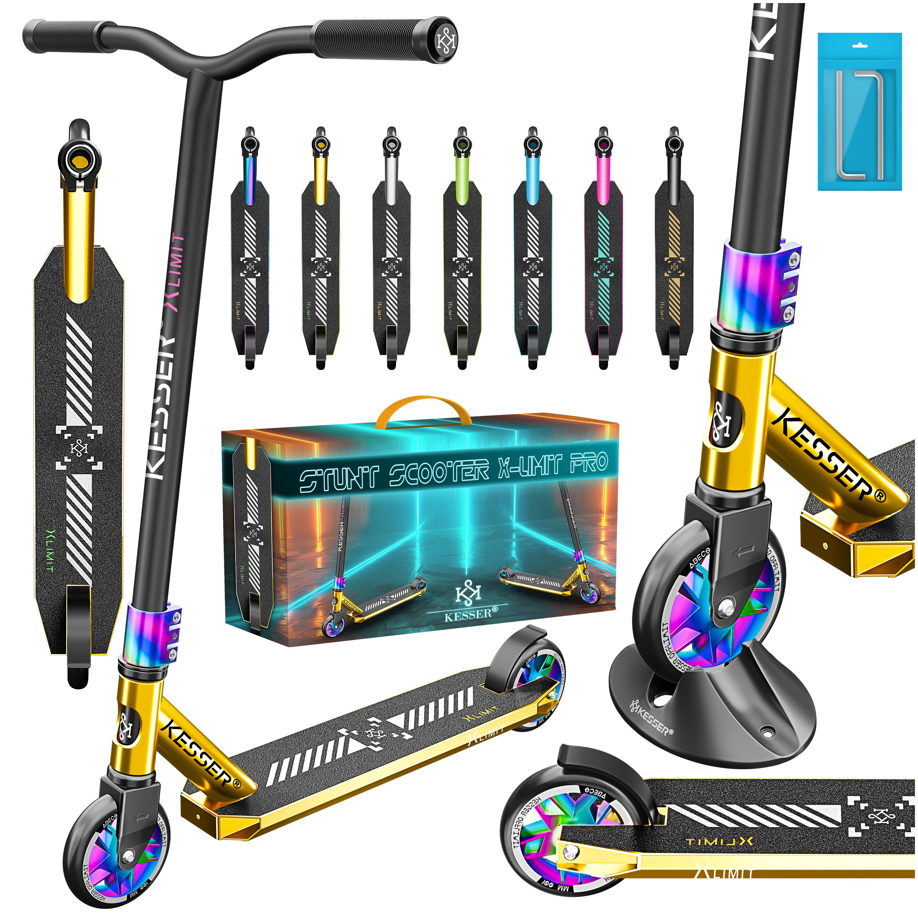 KESSER&reg; Stunt Scooter X-Limit-Pro 360&deg; Lenkung Funscooter Stuntscooter mit St&auml;nder ABEC 9 Kugellagern, 110 mm PU R&auml;der , Kickscooter Tretroller Cityroller Trick Roller f&uuml;r Kinder Erwachsene 