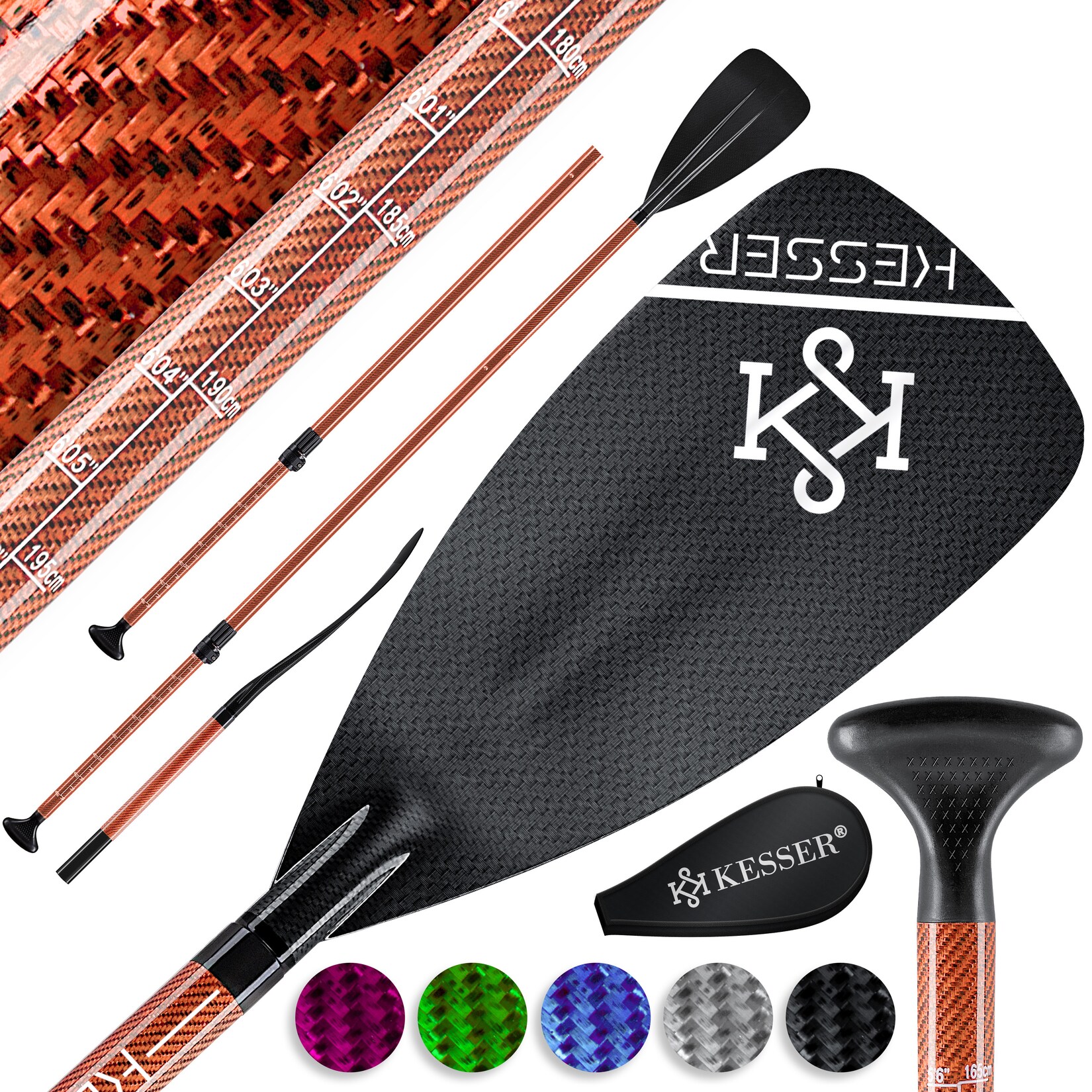 ® Paddel Carbon Professional Speed - 3-teilig für SUP Kayak Stand-Up Paddling Board - leicht  Stechpaddel Verstellbar Teleskop 165cm-215cm für Kajakfahren Surfboard Boot Stecksystem