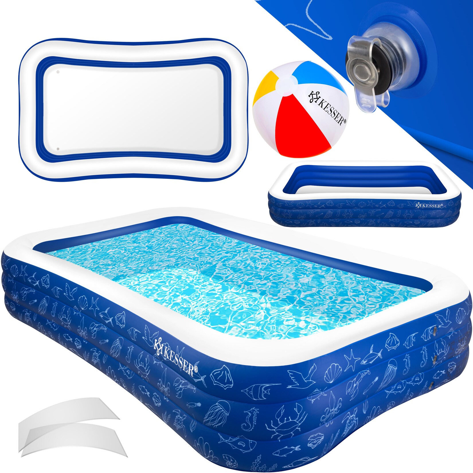 ® Aufblasbarer Pool Familienpool für Kinder und Erwachsene Gartenschwimmbad Familienschwimmbad Sommer Planschbecken Füllmenge Kinderfreundlich Entwässerungslöcher