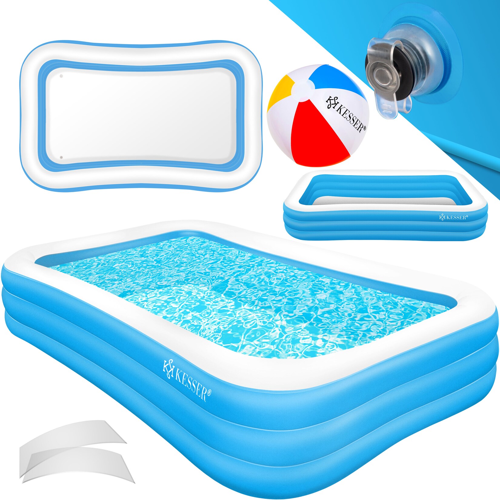 ® Aufblasbarer Pool Familienpool für Kinder und Erwachsene Gartenschwimmbad Familienschwimmbad Sommer Planschbecken Füllmenge Kinderfreundlich Entwässerungslöcher
