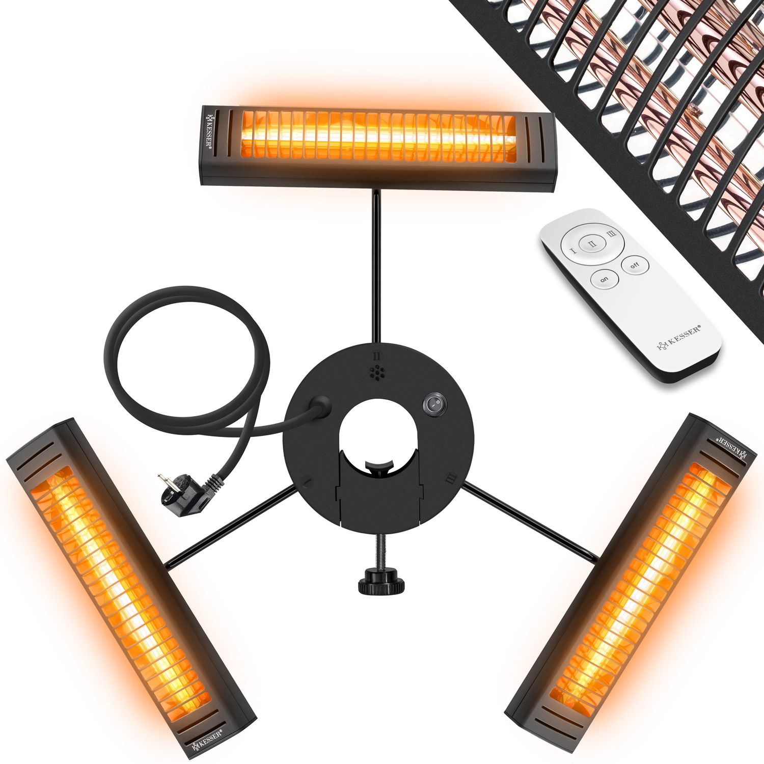 KESSER&reg; Heizstrahler Infrarot 3000W f&uuml;r Terrasse Gastro- & Sonnenschirm Quarzstrahler Outdoor Infrarotstrahler Terrassenstrahler mit Fernbedienung | h&ouml;henverstellbar Garten & Au&szlig;enbereich 