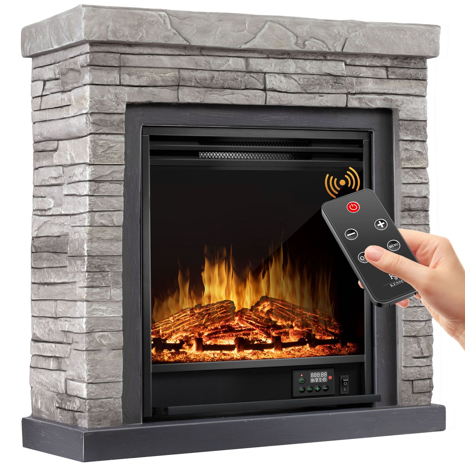 KESSER&reg; Elektrokamin Standkamin - Kamin elektrisch mit LED 3D-Flammeneffekt, Mit Heizung Heizfunktion, Elektro Kamin mit 1800W Leistung, Wochentimer, Thermostat, Fernbedienung, dimmbar 