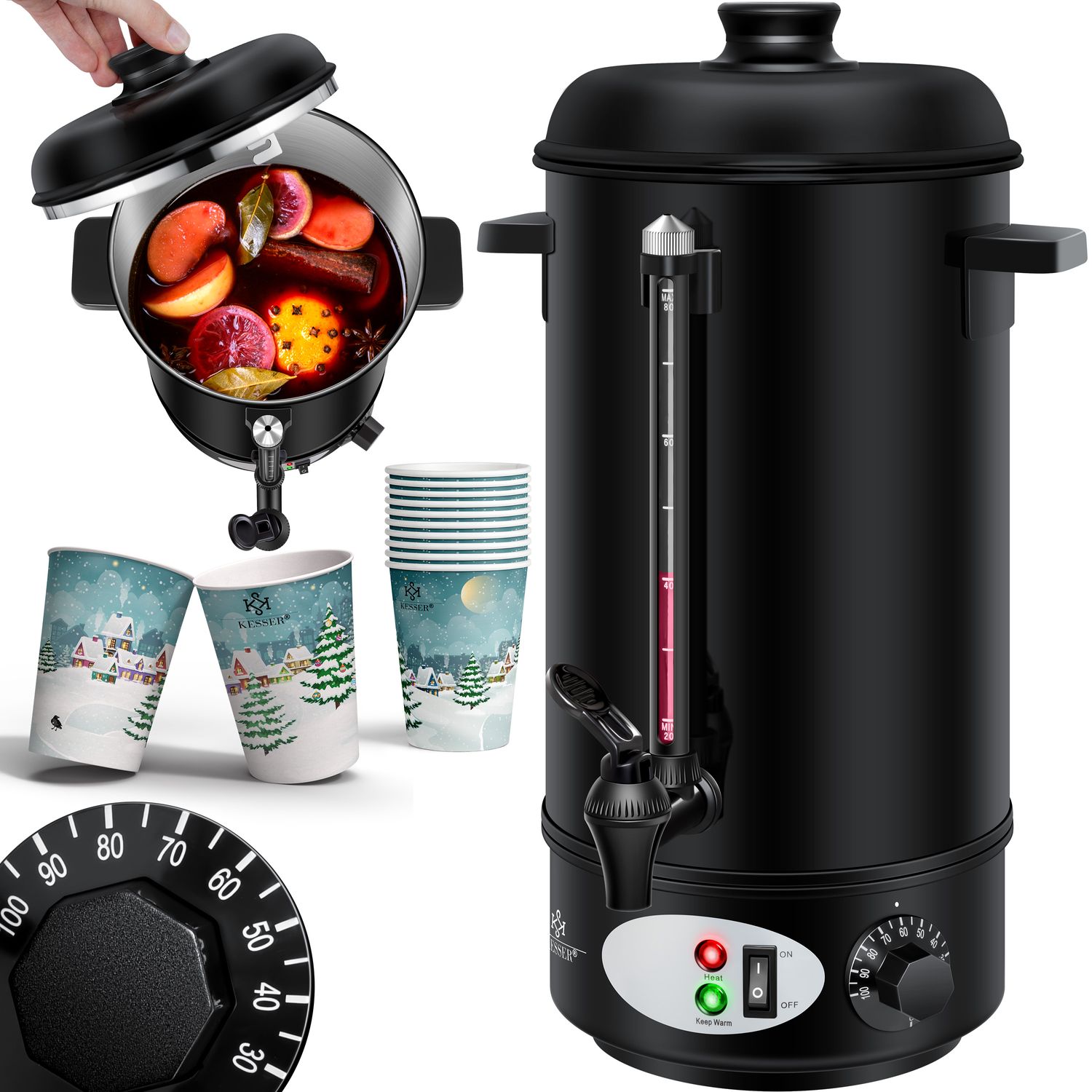 KESSER&reg; Gl&uuml;hweinkessel Edelstahl Gl&uuml;hweinkocher Gl&uuml;hweinautomat Hei&szlig;getr&auml;nkeautomat Wasserkocher Hei&szlig;wasserspender Kocher Einkochautomat 