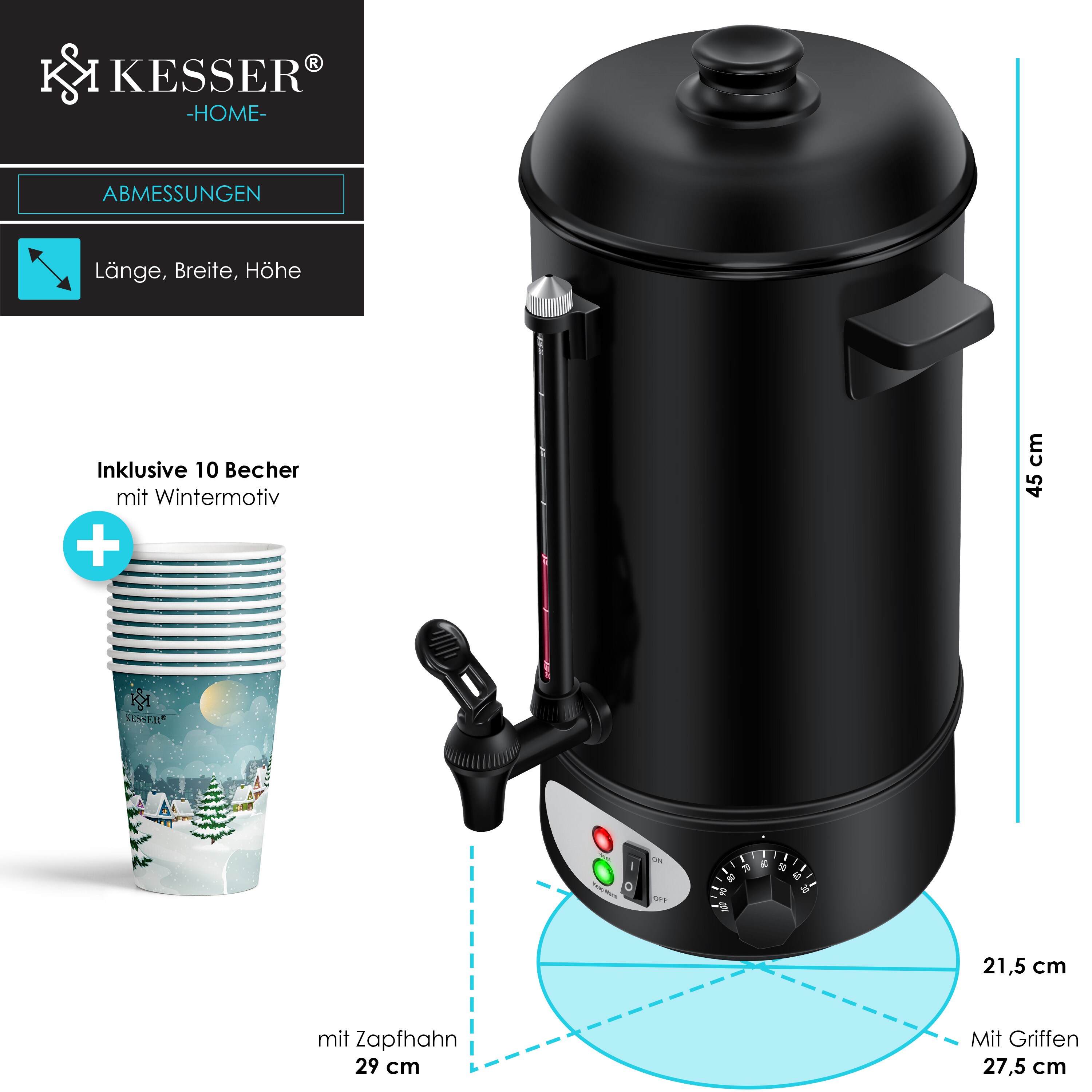 Caytime Glühweinkocher 6L Caytime Glühweinkocher / Glühweinspender – 6L, 12L Oder 20L, Edelstahl, 1500W, Elektrisch, Mit Warmhaltefunktion