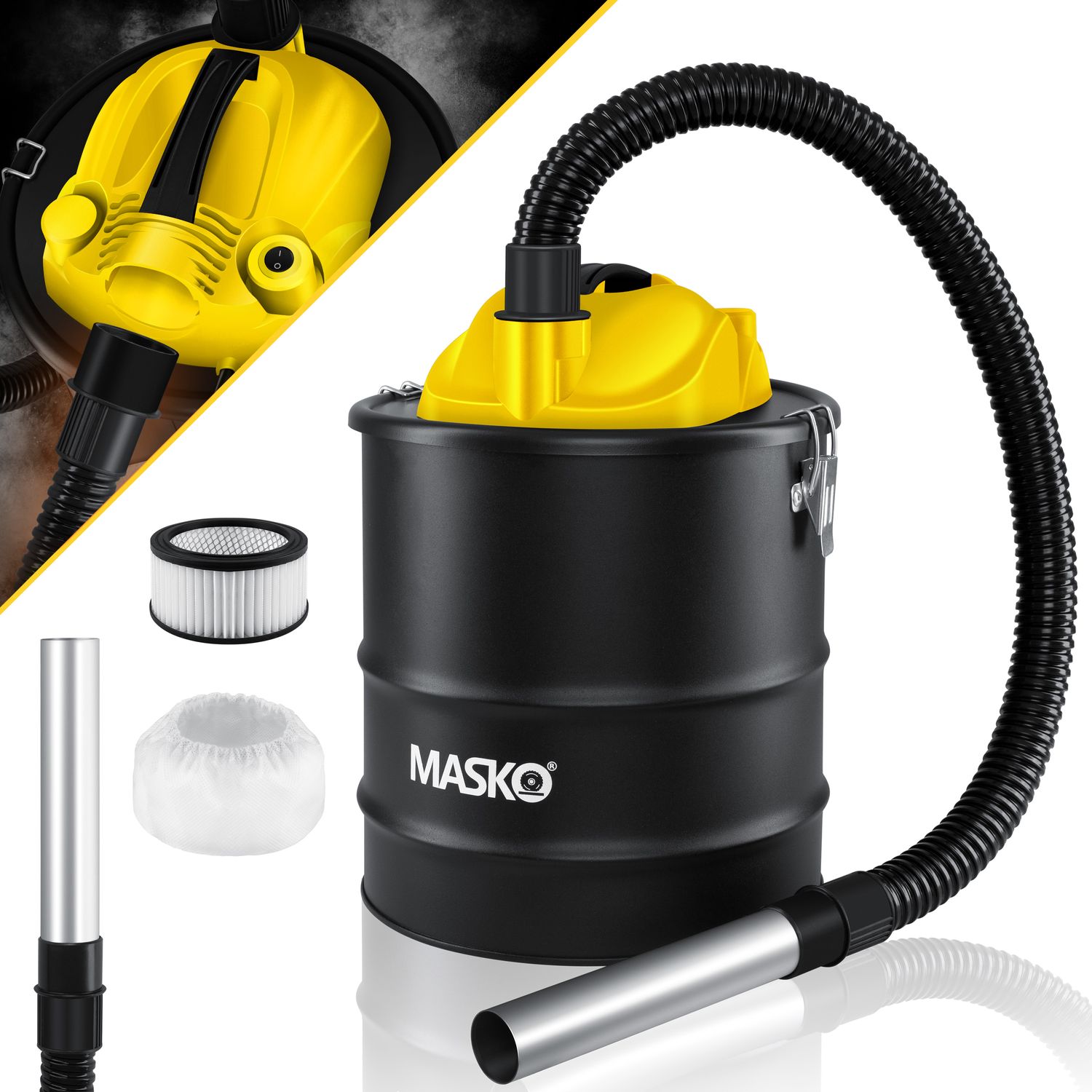 MASKO&reg; 2in1 Aschesauger 1200W Kaminsauger f&uuml;r Kamin - 20L Volumen &ndash; Saug- und Blasfunktion mit Hepafilter und Vorfilter &ndash; Asche Ru&szlig; Staubsauger f&uuml;r Kamin Grill Ofen &ndash; metallverst&auml;rkter Saugschlauch 