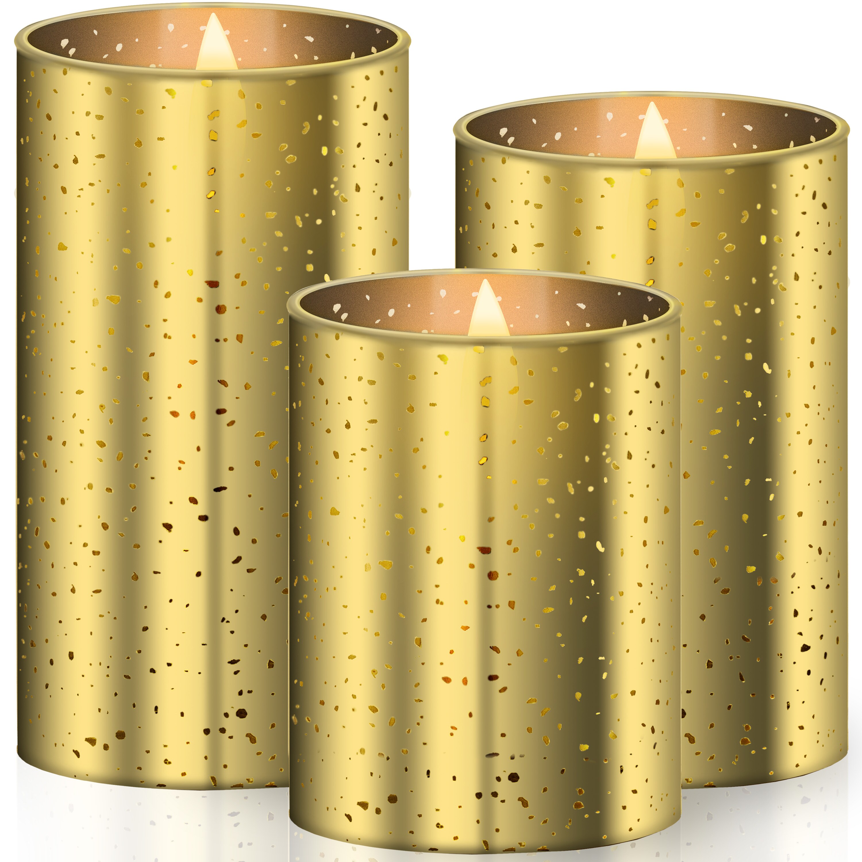 KESSER&reg; LED Kerzen 3er Set Flammenlose Kerze Timerfunktion Timer Echtwachskerze 10cm 12,5cm 15cm Hoch Realistisch Flackernde Flacker-Licht Led-Flammen Echtwachs Deko 