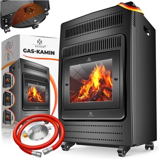 KESSER® Gasheizer Gasheizofen Heizstrahler 3,4 kW Gas Kamin  inkl. Gasdruckregler & Gasschlauch 2 Heizstufen Infrarot  3400W Gasheizstrahler Gasheizung Butan- oder Propangasflaschen bis 11kg Schwarz 