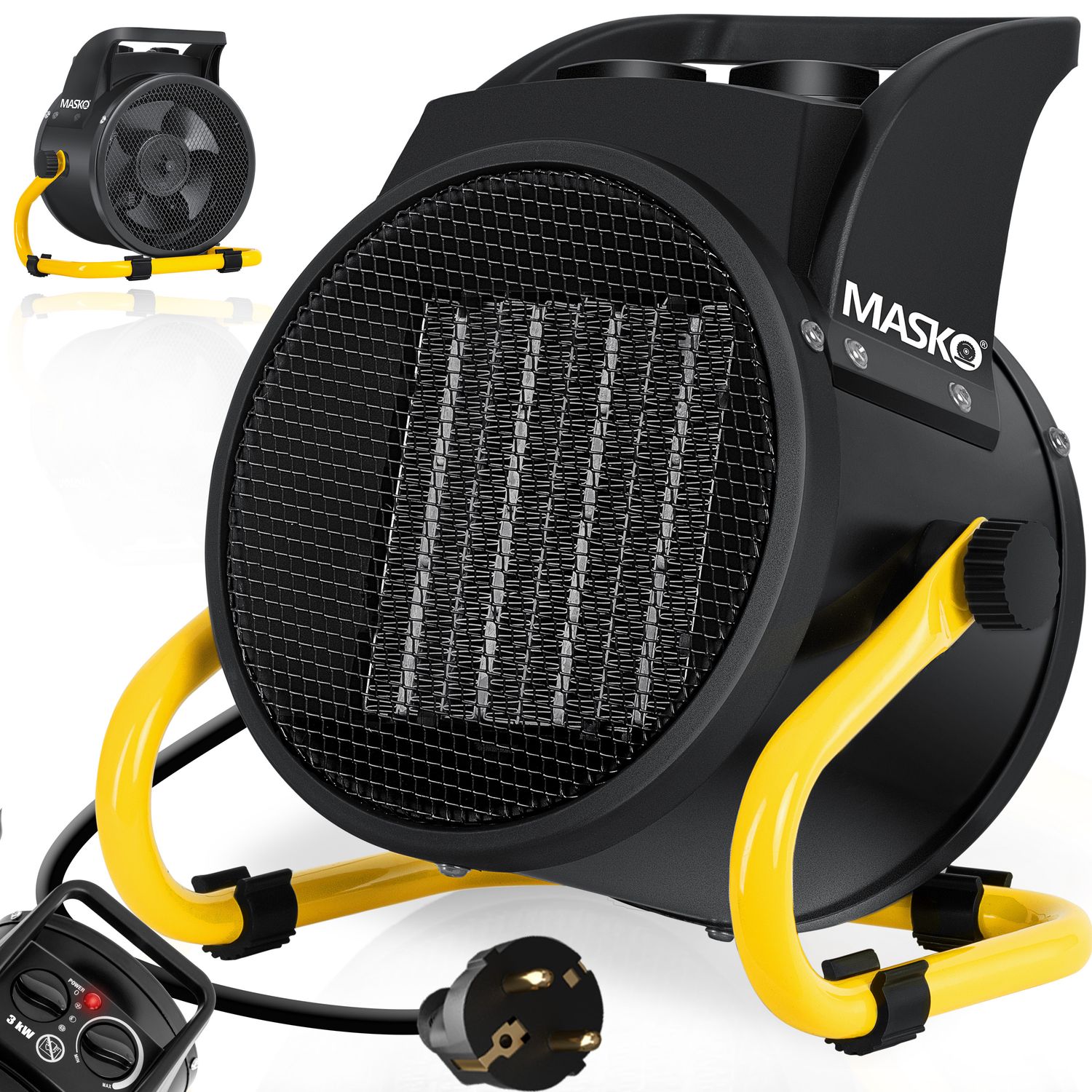 MASKO&reg; Elektroheizer Heizl&uuml;fter Bauheizer Keramik Heizstrahler elektrisch Heizger&auml;t mit Thermostat Elektroheizer mit 3 Heizstufen, Heizgebl&auml;se f&uuml;r Innen- und Au&szlig;eneinsatz 