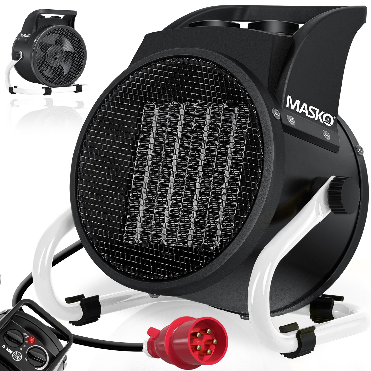 MASKO&reg; Elektroheizer Heizl&uuml;fter Bauheizer Keramik Heizstrahler elektrisch Heizger&auml;t mit Thermostat Elektroheizer mit 3 Heizstufen, Heizgebl&auml;se f&uuml;r Innen- und Au&szlig;eneinsatz 