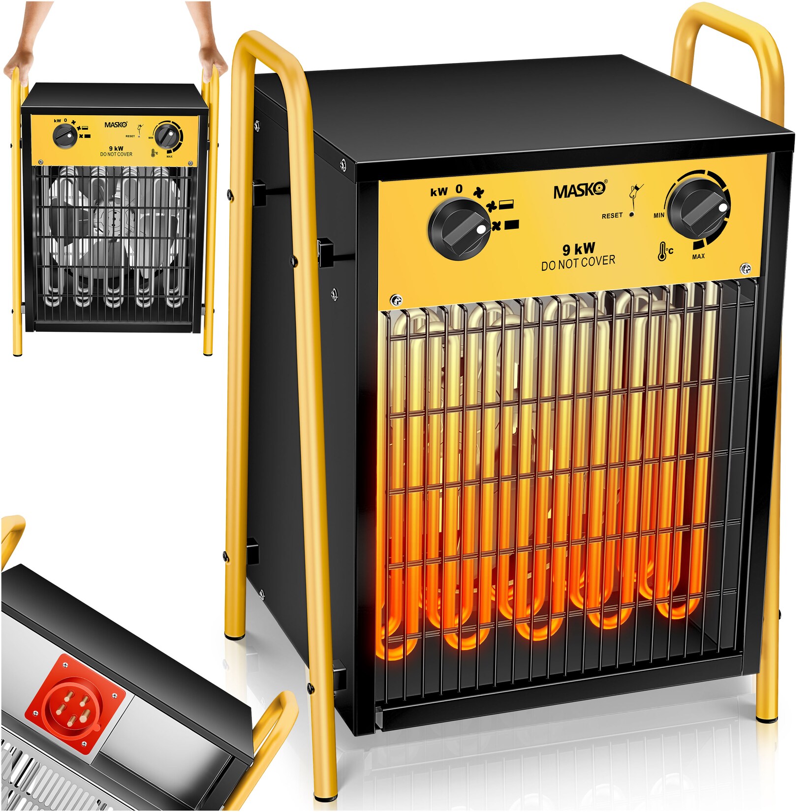 ® Elektroheizer Heizlüfter Bauheizer mit integriertem Thermostat elektrisch Heizgerät mit 3 Heizstufen Heizgebläse für Innen- und Außeneinsatz Überlastschutz Elektroheizgebläse