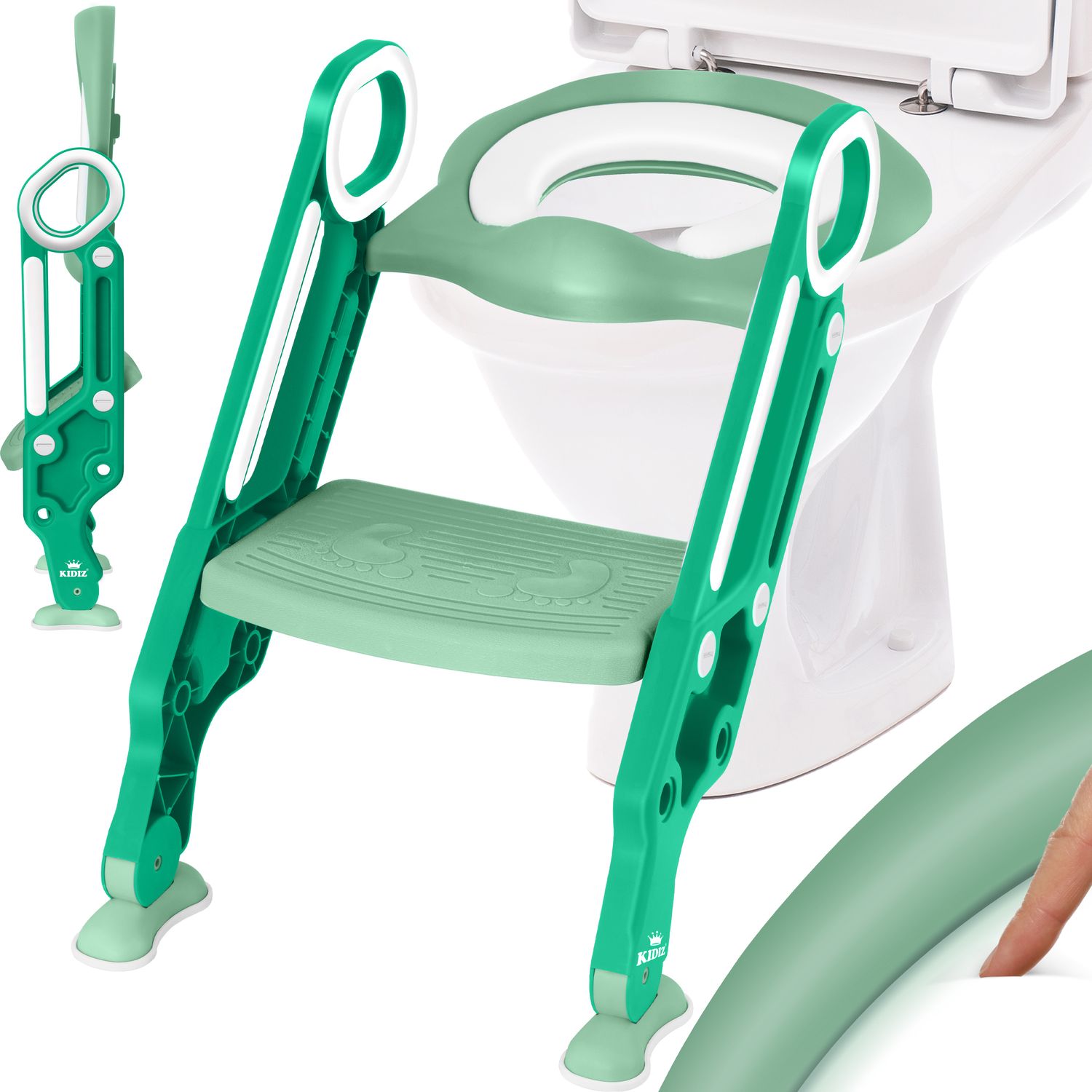 KIDIZ&reg; Kinder Toilettensitz Toilettentrainer mit Treppe und Griffe Faltbar Kindertoilette WC Sitz T&ouml;pfchentrainer Lernt&ouml;pfchen bequemem Kissen und breiten Stufen Toilettentreppe h&ouml;henverstellbar 
