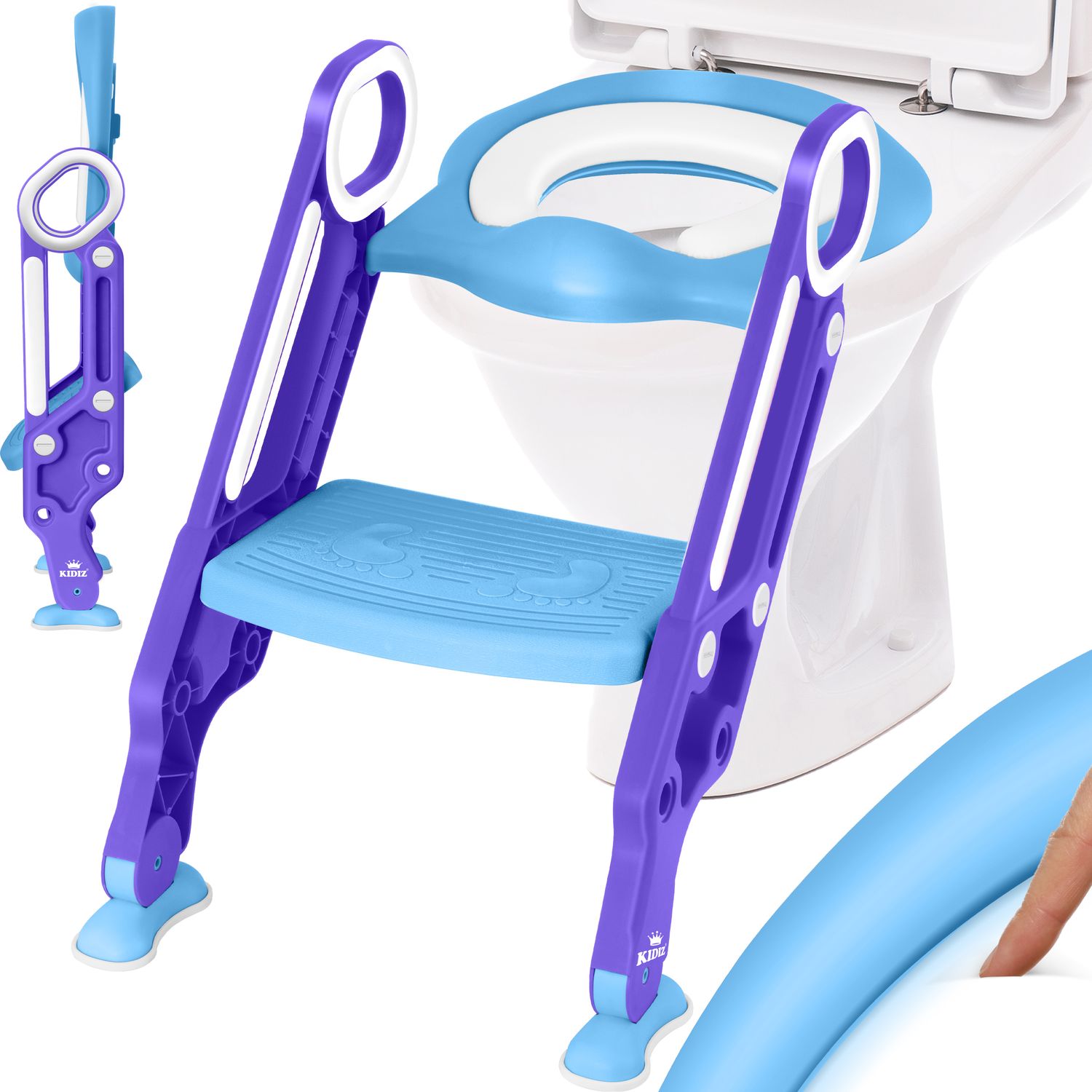 KIDIZ&reg; Kinder Toilettensitz Toilettentrainer mit Treppe und Griffe Faltbar Kindertoilette WC Sitz T&ouml;pfchentrainer Lernt&ouml;pfchen bequemem Kissen und breiten Stufen Toilettentreppe h&ouml;henverstellbar 