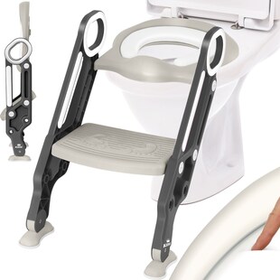 KIDIZ® Kinder Toilettensitz Toilettentrainer mit Treppe und Griffe Faltbar Kindertoilette WC Sitz Töpfchentrainer Lerntöpfchen bequemem Kissen und breiten Stufen Toilettentreppe höhenverstellbar 