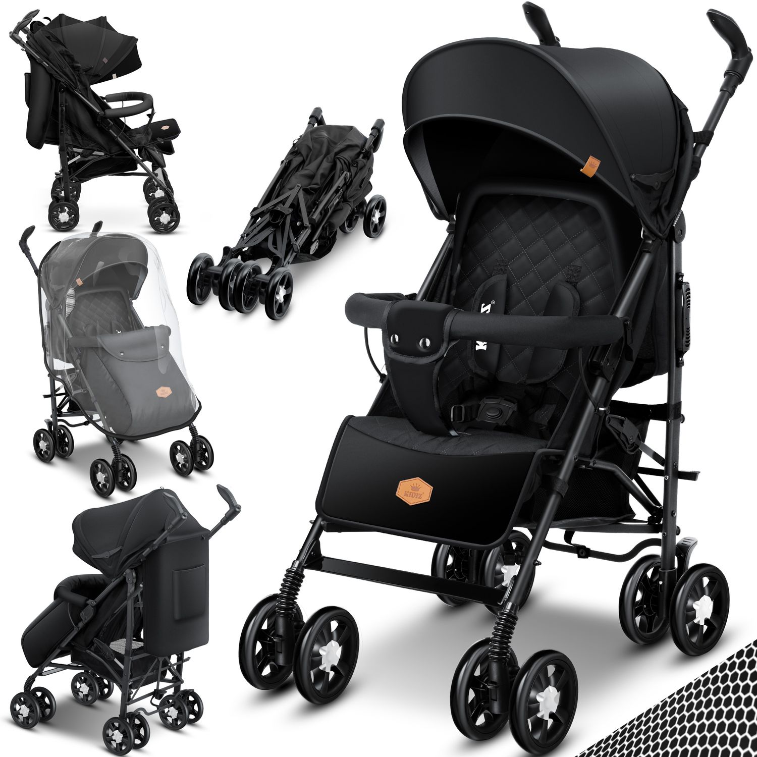 KIDIZ&reg; Kinderwagen City-Pro Buggy Kinderbuggy klappbar Liegebuggy Sportwagen Faltbar 360&deg; 6-Zoll-R&auml;dern Inkl. Moskitonetz , Fu&szlig;sack und Regenverdeck zusammenklappbar Schlaffunktion 