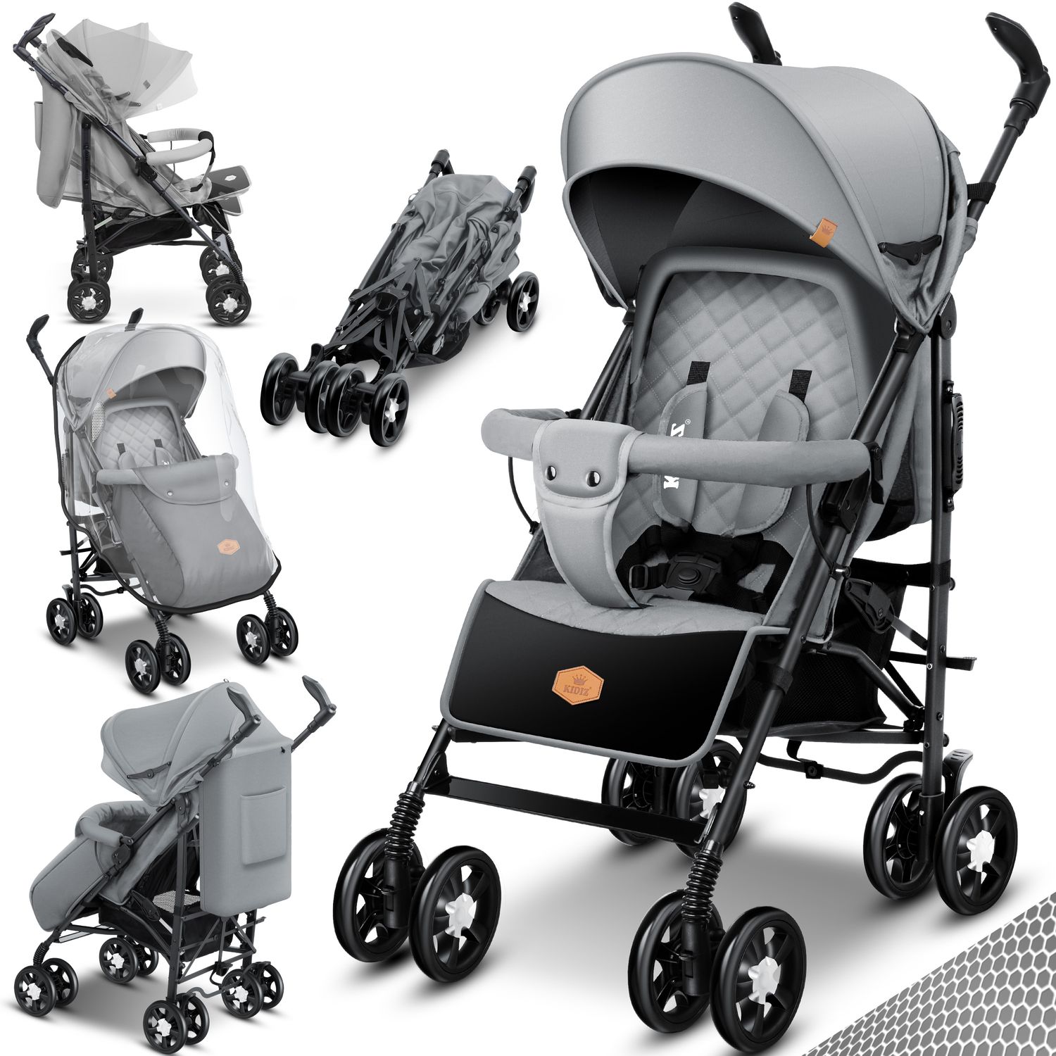 KIDIZ&reg; Kinderwagen City-Pro Buggy Kinderbuggy klappbar Liegebuggy Sportwagen Faltbar 360&deg; 6-Zoll-R&auml;dern Inkl. Moskitonetz , Fu&szlig;sack und Regenverdeck zusammenklappbar Schlaffunktion 