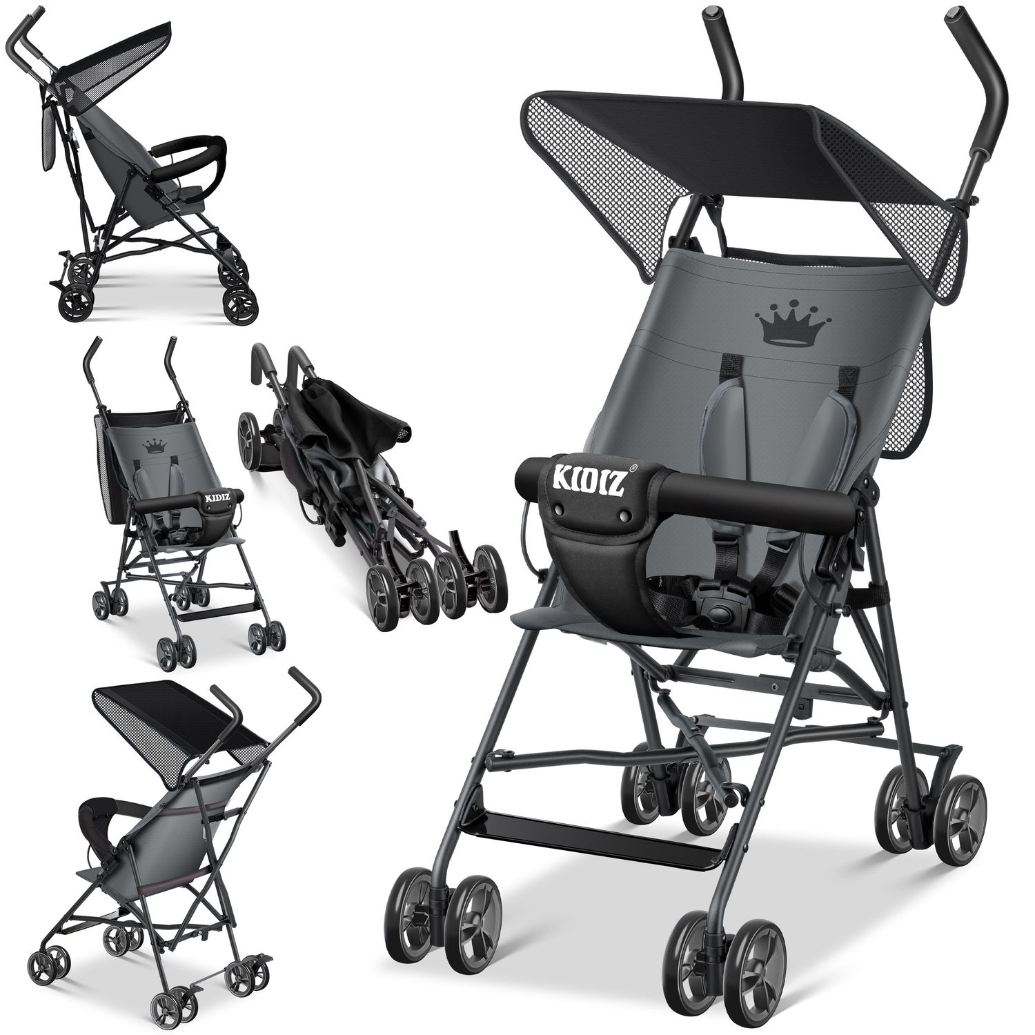 KIDIZ&reg; Kinderwagen CITY Buggy Kinderbuggy klappbar Sportwagen Faltbar 360&deg; 4-Zoll-R&auml;der Inkl. Sonnen- und Regenverdeck zusammenklappbar 5-Punkt-Sicherheitsgurt ab 6 Monate 