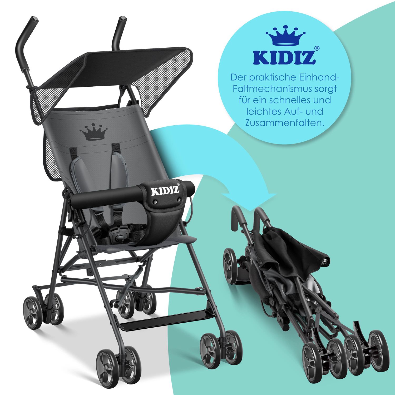 KIDIZ Kinderwagen CITY Buggy Kinderbuggy klappbar Sportwagen Faltbar 360  4-Zoll-Rder Inkl. Sonnen- und Regenverdeck zusammenklappbar  5-Punkt-Sicherheitsgurt ab 6 Monate bei Marktkauf online bestellen