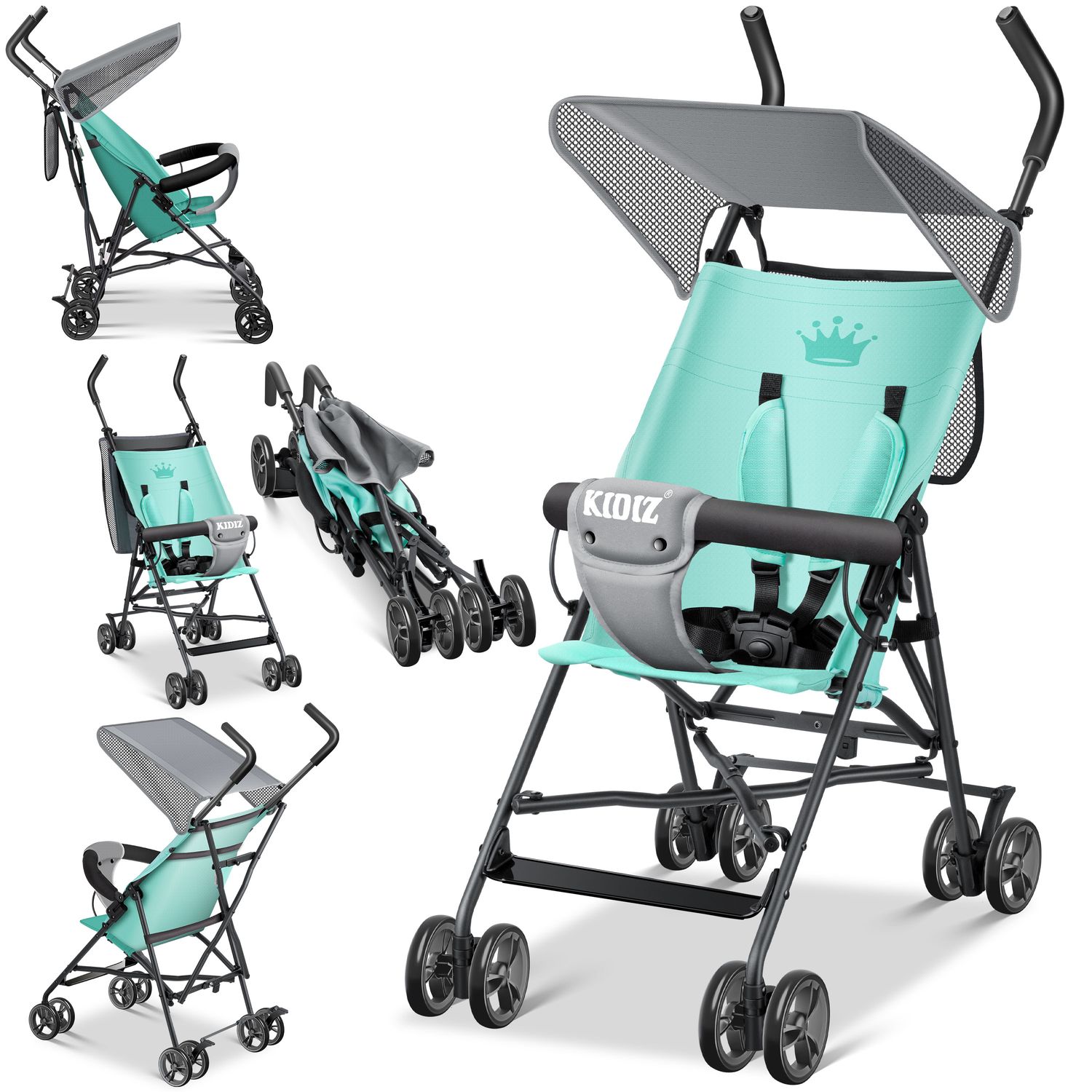 KIDIZ&reg; Kinderwagen CITY Buggy Kinderbuggy klappbar Sportwagen Faltbar 360&deg; 4-Zoll-R&auml;der Inkl. Sonnen- und Regenverdeck zusammenklappbar 5-Punkt-Sicherheitsgurt ab 6 Monate 