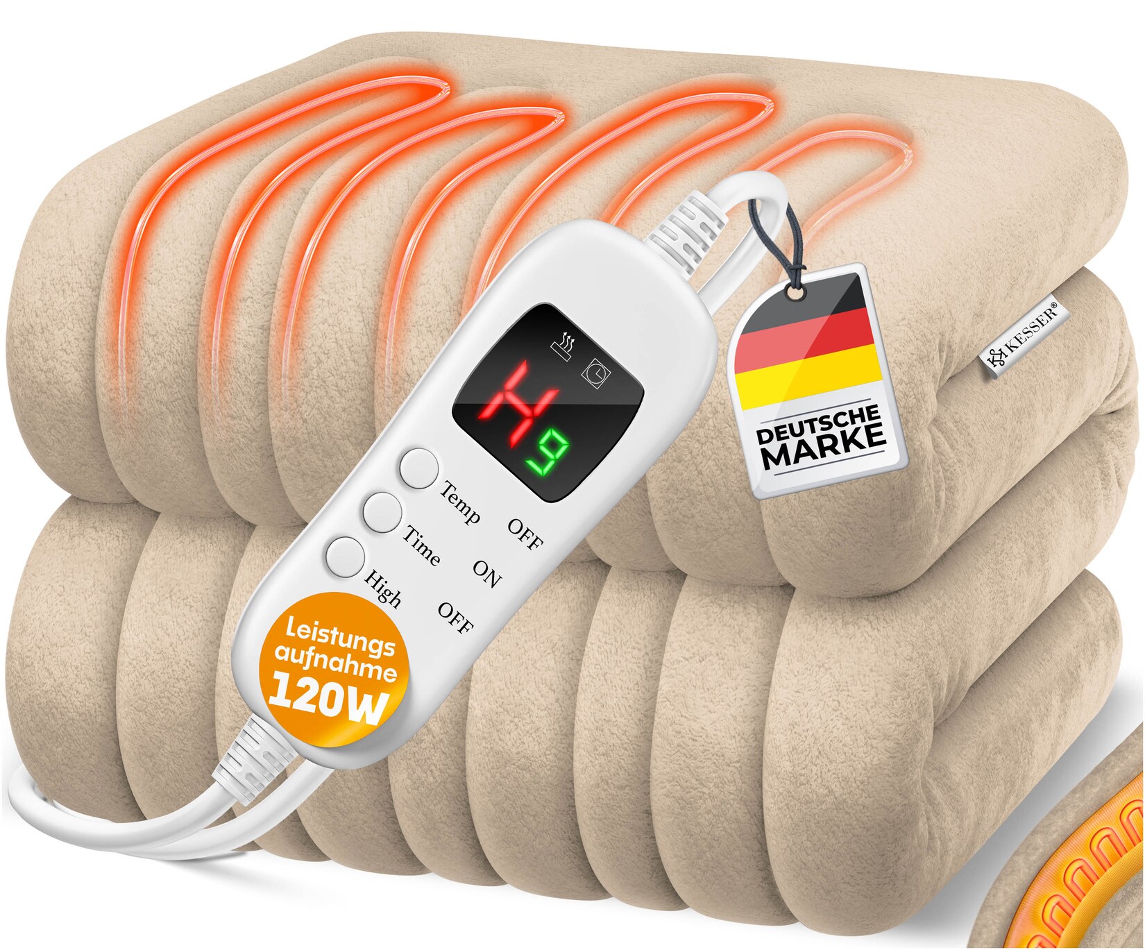 ® Heizdecke aus Plüsch TÜV SÜD GS geprüft   elektrische Wärmedecke mit Timer Abschaltautomatik   Kuscheldecke    9 Temperaturstufen   waschbar bis 40°C   Digitalanzeige