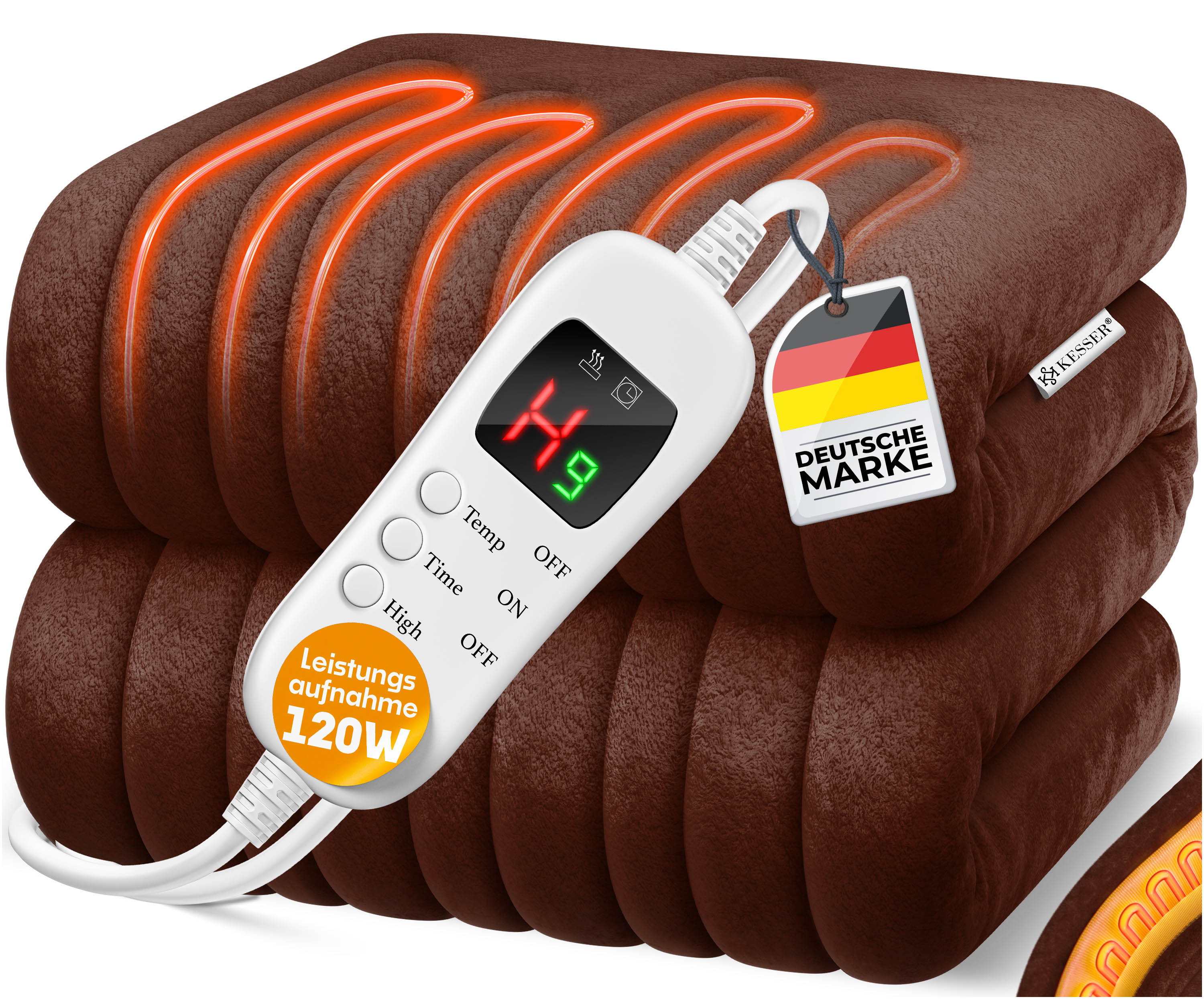 KESSER&reg; Heizdecke aus Pl&uuml;sch T&Uuml;V S&Uuml;D GS gepr&uuml;ft | elektrische W&auml;rmedecke mit Timer Abschaltautomatik | Kuscheldecke  | 9 Temperaturstufen | waschbar bis 40&deg;C | Digitalanzeige 