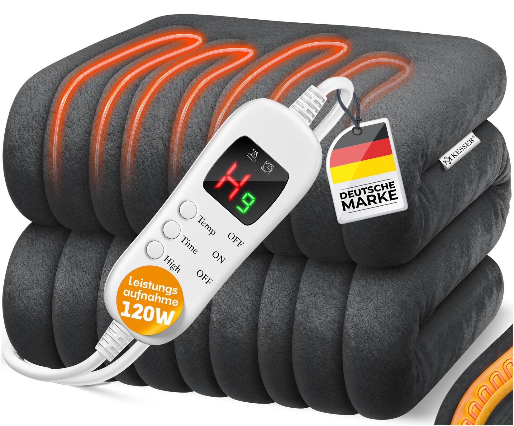 ® Heizdecke aus Plüsch TÜV SÜD GS geprüft   elektrische Wärmedecke mit Timer Abschaltautomatik   Kuscheldecke    9 Temperaturstufen   waschbar bis 40°C   Digitalanzeige