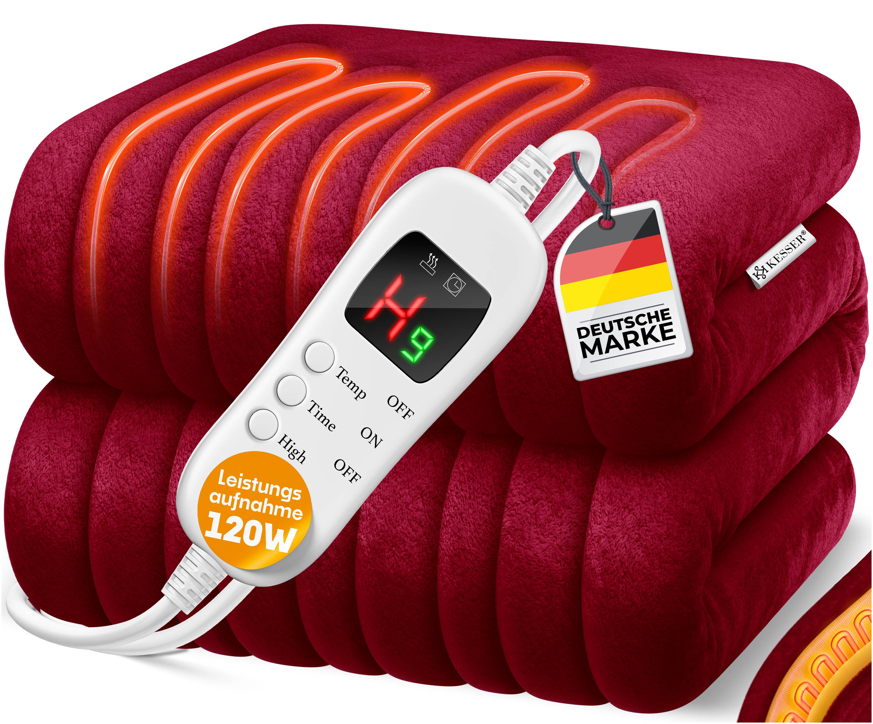 KESSER&reg; Heizdecke aus Pl&uuml;sch T&Uuml;V S&Uuml;D GS gepr&uuml;ft | elektrische W&auml;rmedecke mit Timer Abschaltautomatik | Kuscheldecke  | 9 Temperaturstufen | waschbar bis 40&deg;C | Digitalanzeige 