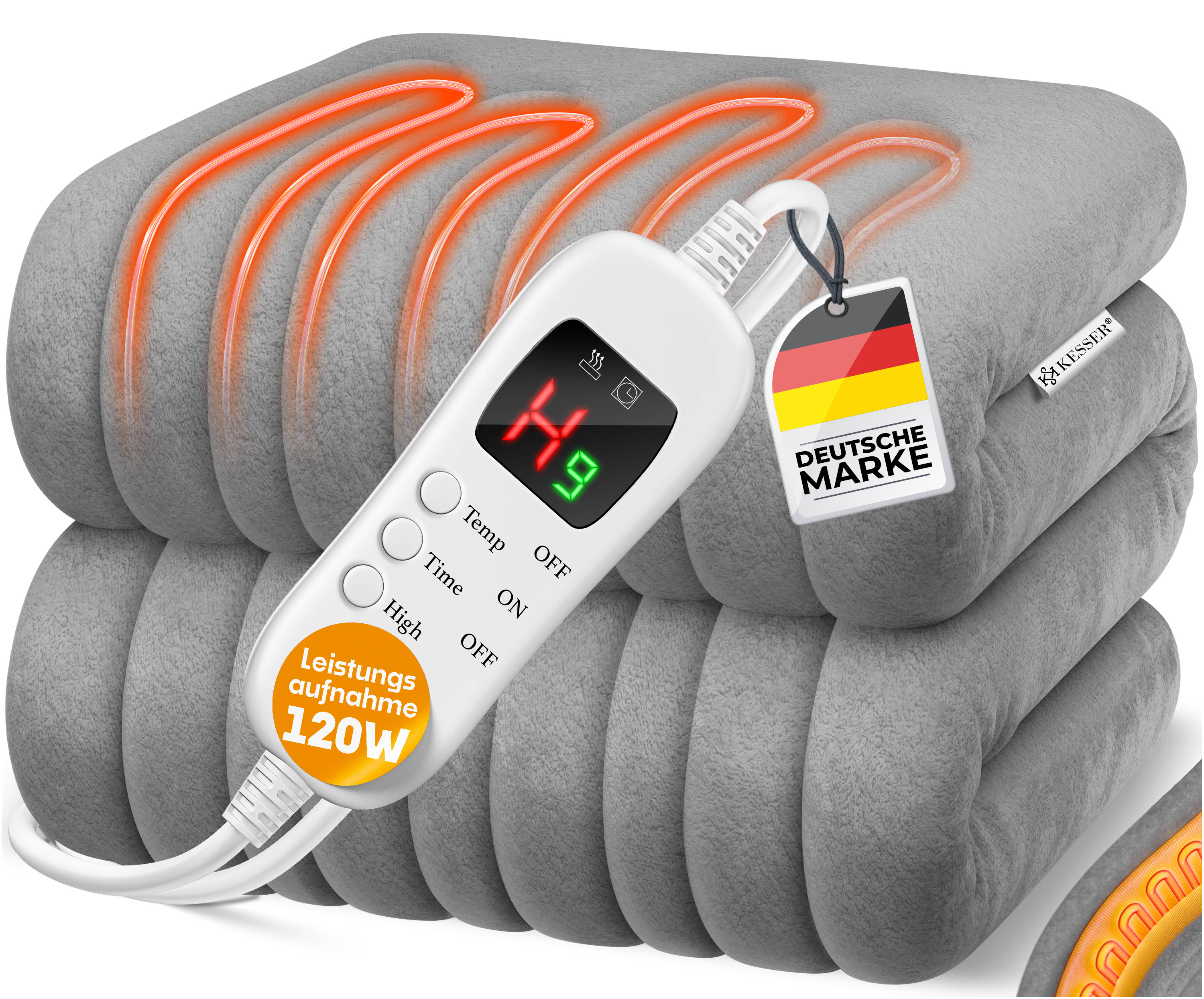 KESSER&reg; Heizdecke aus Pl&uuml;sch T&Uuml;V S&Uuml;D GS gepr&uuml;ft | elektrische W&auml;rmedecke mit Timer Abschaltautomatik | Kuscheldecke  | 9 Temperaturstufen | waschbar bis 40&deg;C | Digitalanzeige 