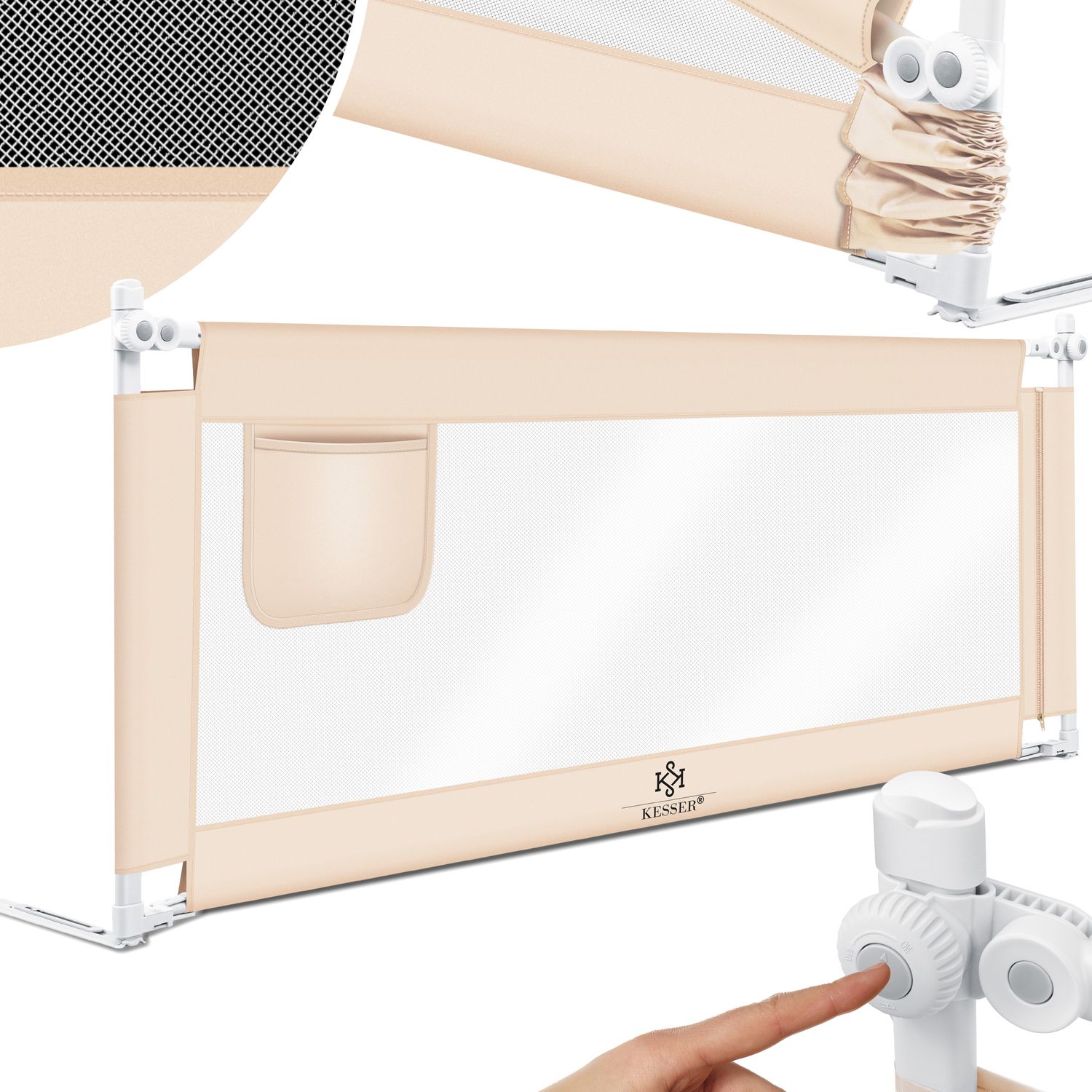 KESSER&reg; Bettschutzgitter Reise Bett Rausfallschutz verstellbar Bed Guard Rail Bumper, Kinder/ Baby, Bettgitter Klappbar, Kinderbett Kinderbettschutzgitter, Tasche, Farbe, H&ouml;he: 72 bis 96cm 