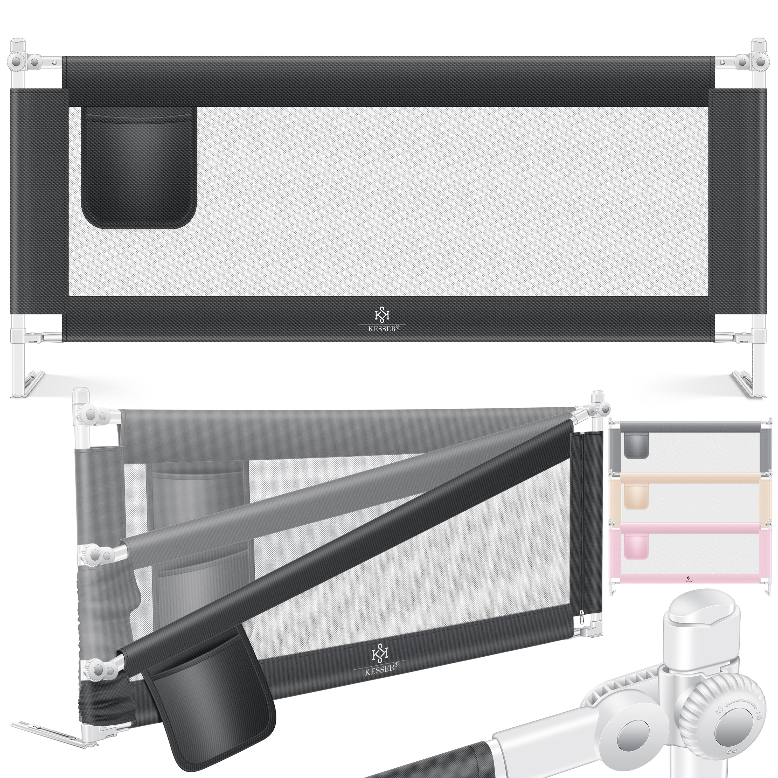 KESSER&reg; Bettschutzgitter Reise Bett Rausfallschutz verstellbar Bed Guard Rail Bumper, Kinder/ Baby, Bettgitter Klappbar, Kinderbett Kinderbettschutzgitter, Tasche, Farbe, H&ouml;he: 72 bis 96cm 