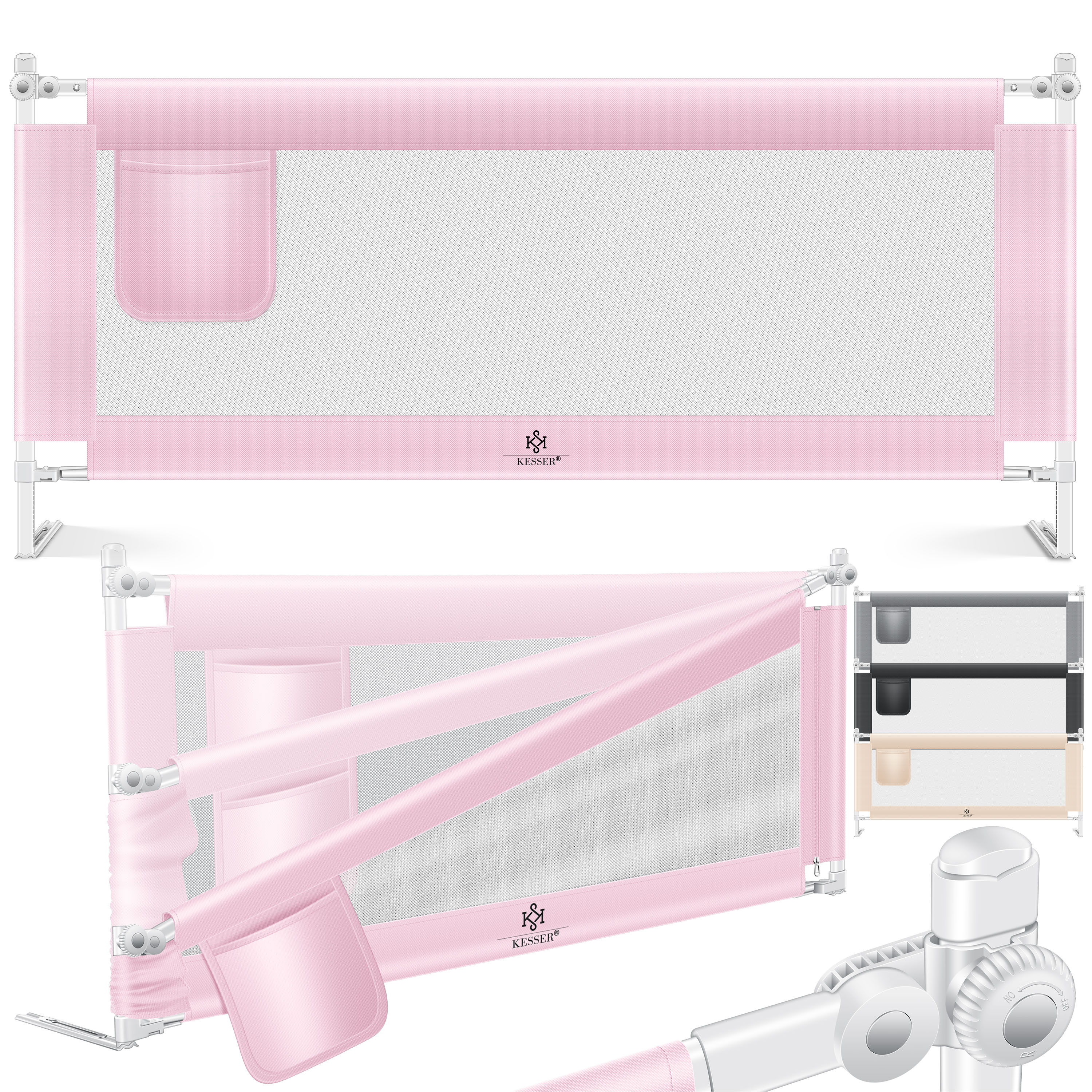 KESSER&reg; Bettschutzgitter Reise Bett Rausfallschutz verstellbar Bed Guard Rail Bumper, Kinder/ Baby, Bettgitter Klappbar, Kinderbett Kinderbettschutzgitter, Tasche, Farbe, H&ouml;he: 72 bis 96cm 