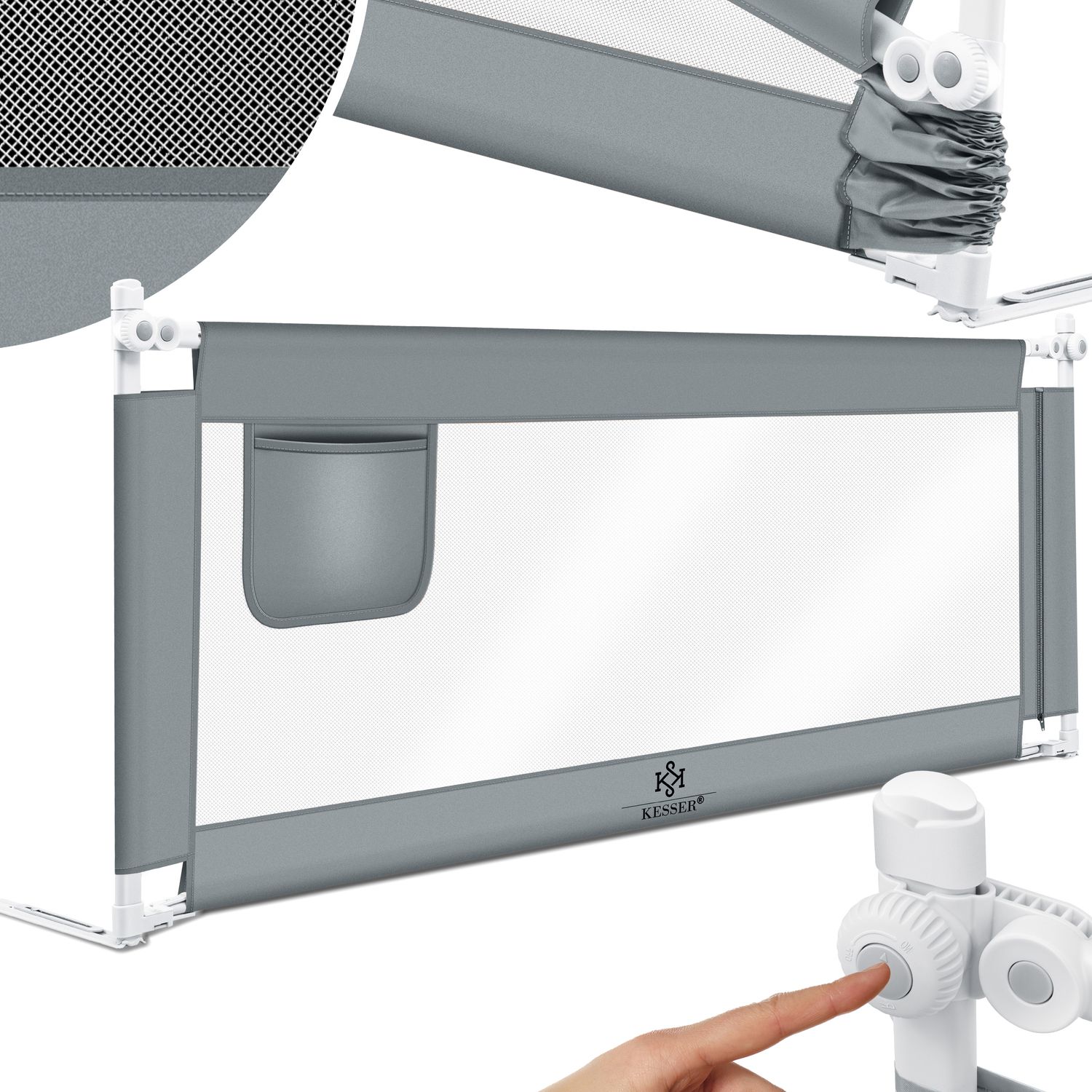 KESSER&reg; Bettschutzgitter Reise Bett Rausfallschutz verstellbar Bed Guard Rail Bumper, Kinder/ Baby, Bettgitter Klappbar, Kinderbett Kinderbettschutzgitter, Tasche, Farbe, H&ouml;he: 72 bis 96cm 