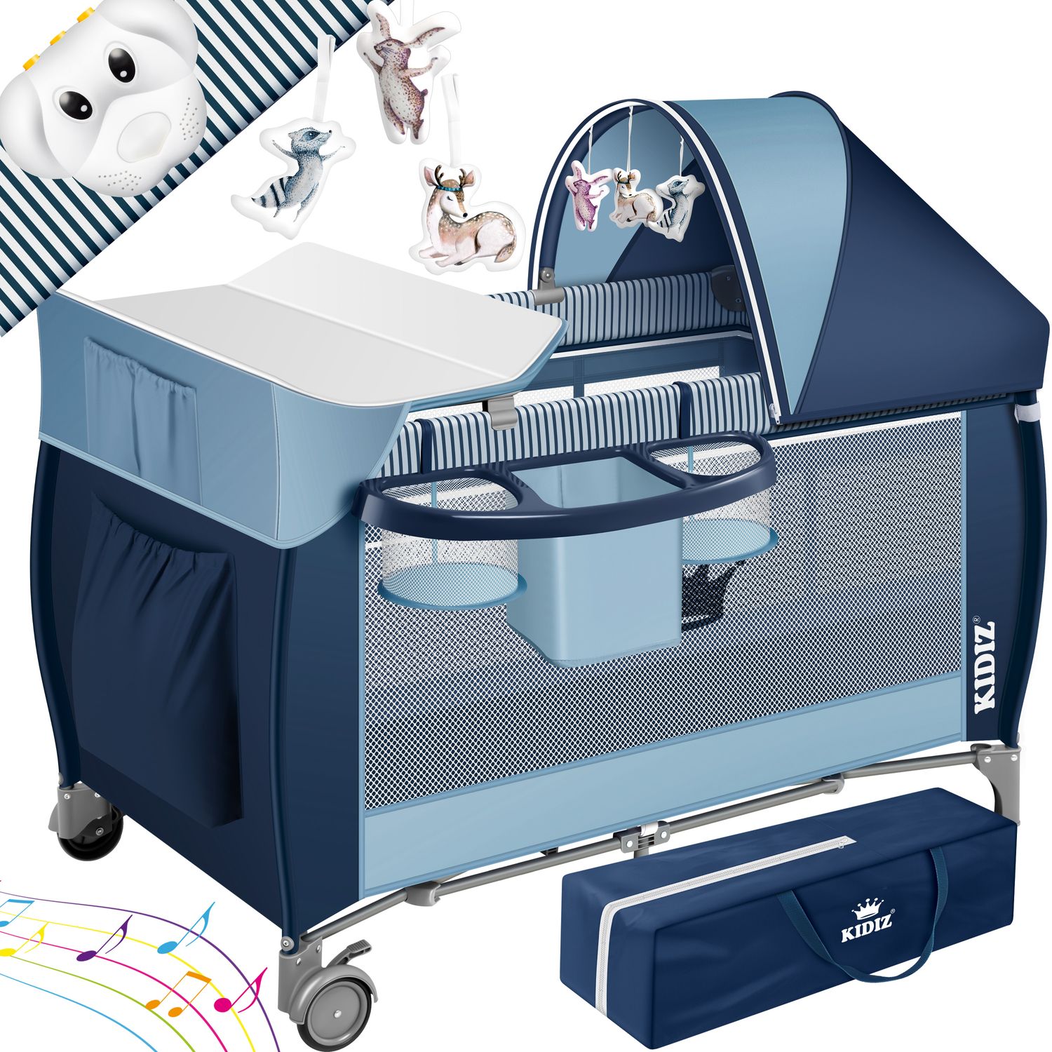 KIDIZ&reg; Babybett Reisebett Kinderreisebett Faltbar mit Matratze 120x60, Seiteneingang, Wickelauflage, Mosktionetz, Spielbogen & Tragetasche Baby Beistellbett Kinderbett ab Geburt bis 15 kg 