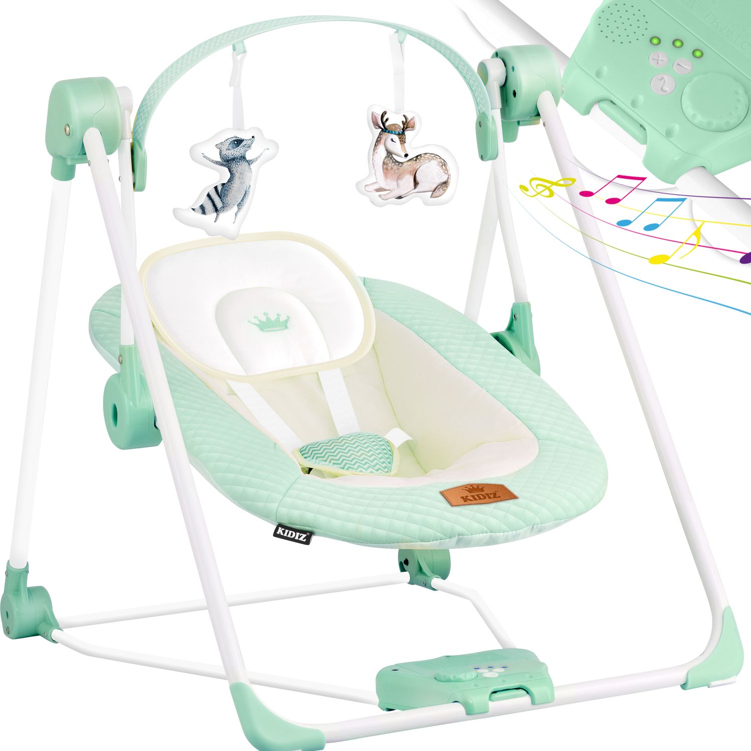 KIDIZ&reg; Babywippe Babyschaukel mit 5 Geschwindigkeitseinstellungen zusammenklappbarer Baby Wippe Schaukel Babyhochstuhl mit Spielbogen Spielzeugen 5 beruhigende Naturger&auml;usche neugeborene 