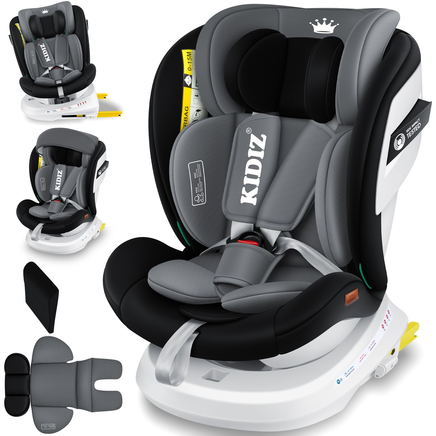 KIDIZ&reg; Kindersitz Autositz Kinderautositz Baby Isofix Top Tether 360&deg; drehbar i-Size Gruppe 0/1/2/3 ab Geburt -12 Jahre + Sonnenschutzdach Seitenschutz 5 Punkt Gurt Kopfst&uuml;tzenverstellung ECE R129 
