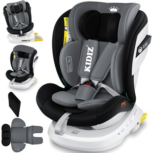 KIDIZ® Kindersitz Autositz Kinderautositz Baby Isofix Top Tether 360° drehbar i-Size Gruppe 0/1/2/3 ab Geburt -12 Jahre + Sonnenschutzdach Seitenschutz 5 Punkt Gurt Kopfstützenverstellung ECE R129 