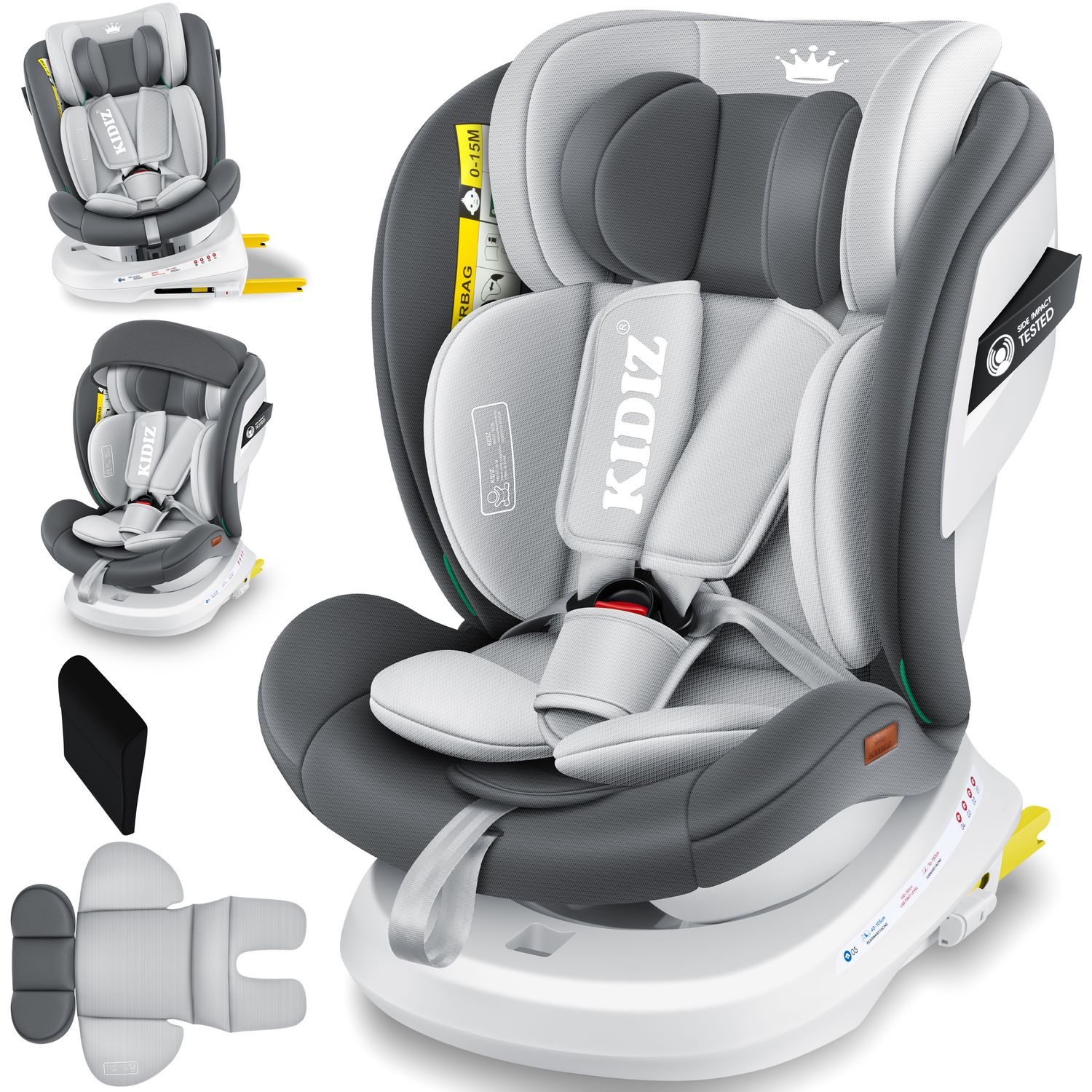 KIDIZ&reg; Kindersitz Autositz Kinderautositz Baby Isofix Top Tether 360&deg; drehbar i-Size Gruppe 0/1/2/3 ab Geburt -12 Jahre + Sonnenschutzdach Seitenschutz 5 Punkt Gurt Kopfst&uuml;tzenverstellung ECE R129 