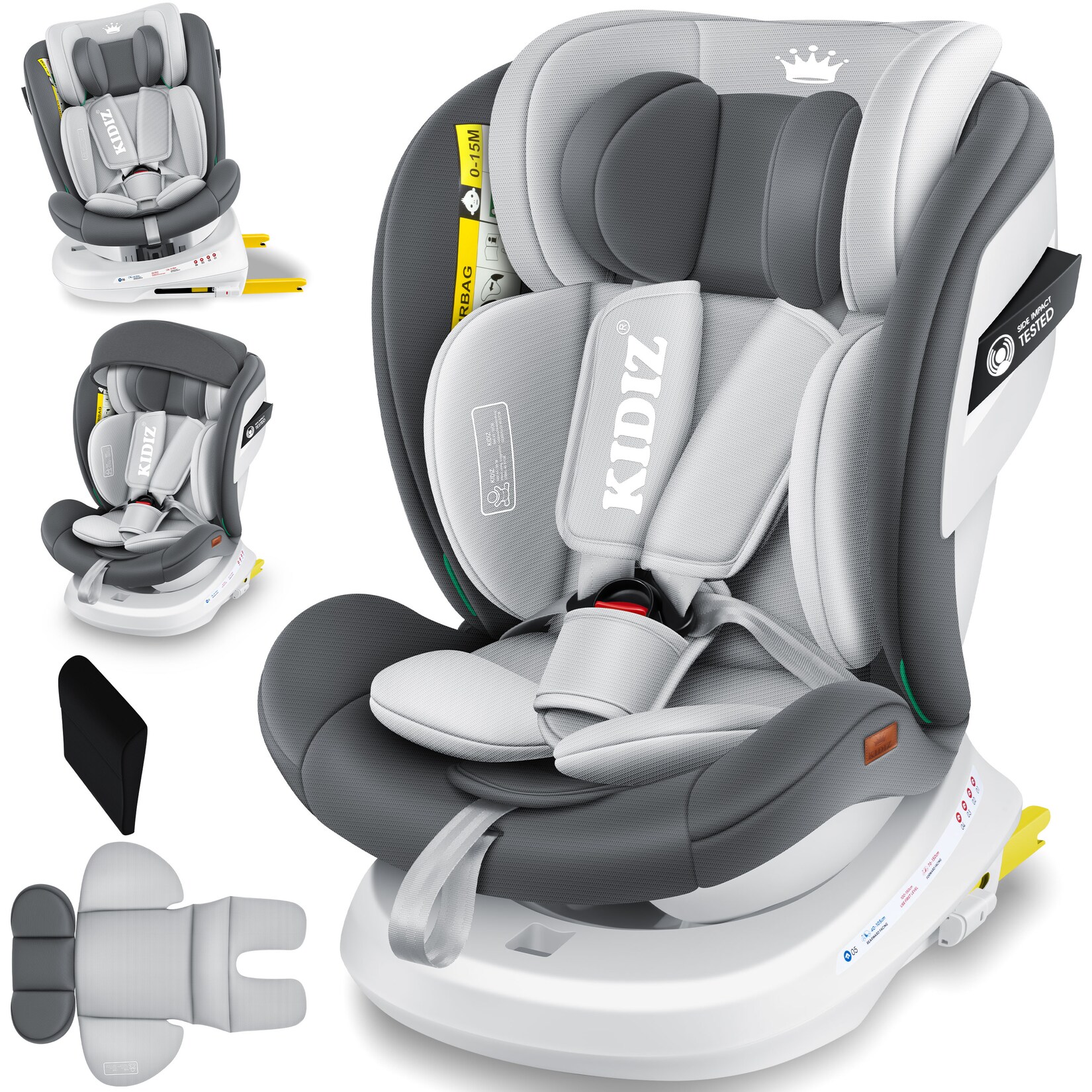 ® Kindersitz Autositz Kinderautositz Baby Isofix Top Tether 360° drehbar i-Size Gruppe 0/1/2/3 ab Geburt -12 Jahre + Sonnenschutzdach Seitenschutz 5 Punkt Gurt Kopfstützenverstellung ECE R129