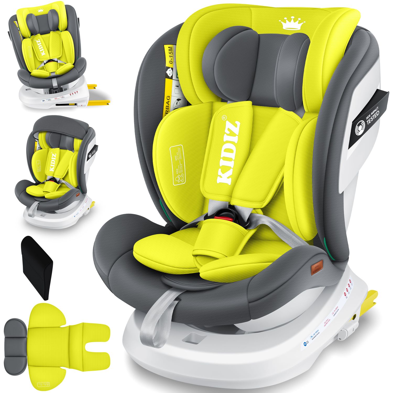KIDIZ&reg; Kindersitz Autositz Kinderautositz Baby Isofix Top Tether 360&deg; drehbar i-Size Gruppe 0/1/2/3 ab Geburt -12 Jahre + Sonnenschutzdach Seitenschutz 5 Punkt Gurt Kopfst&uuml;tzenverstellung ECE R129 