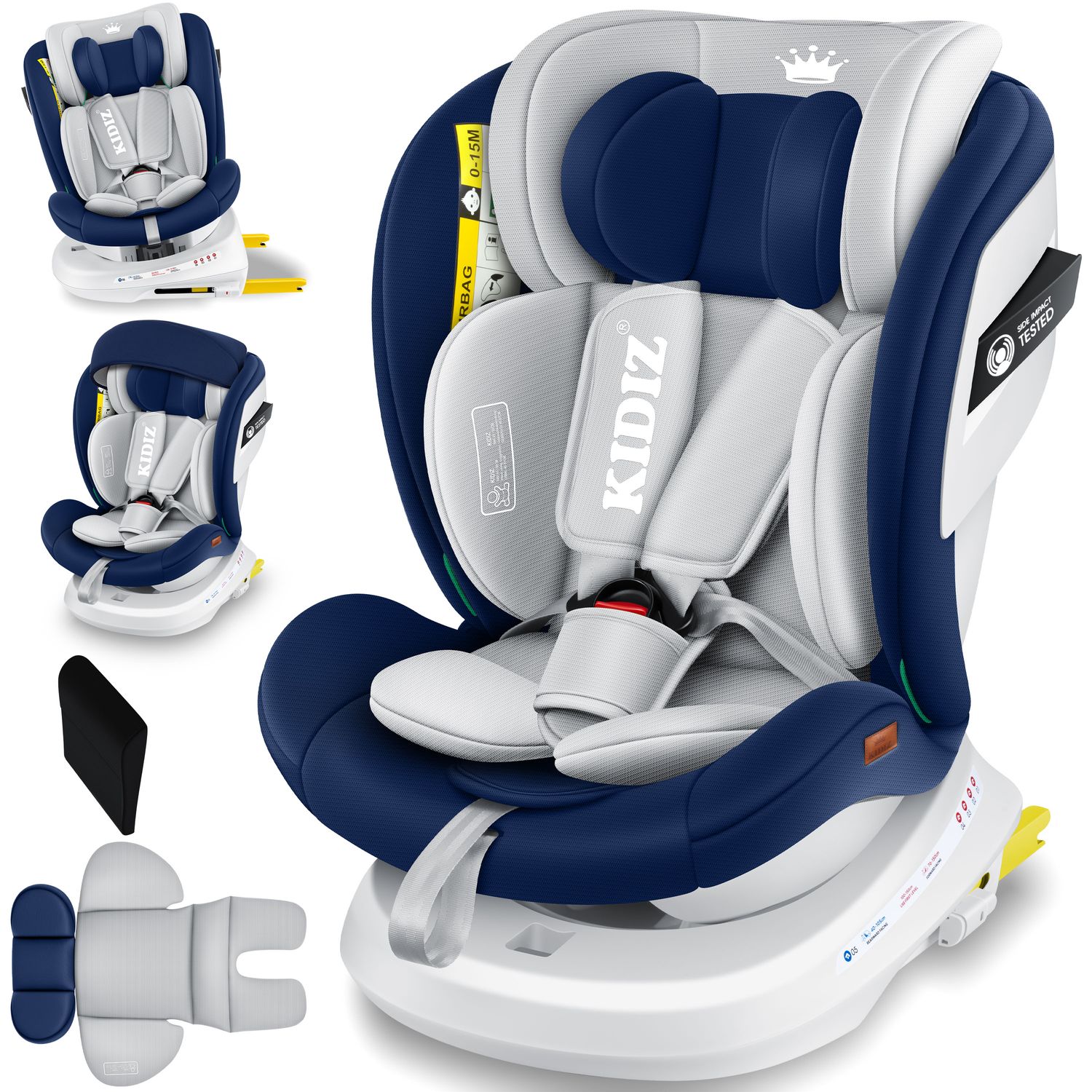 KIDIZ&reg; Kindersitz Autositz Kinderautositz Baby Isofix Top Tether 360&deg; drehbar i-Size Gruppe 0/1/2/3 ab Geburt -12 Jahre + Sonnenschutzdach Seitenschutz 5 Punkt Gurt Kopfst&uuml;tzenverstellung ECE R129 
