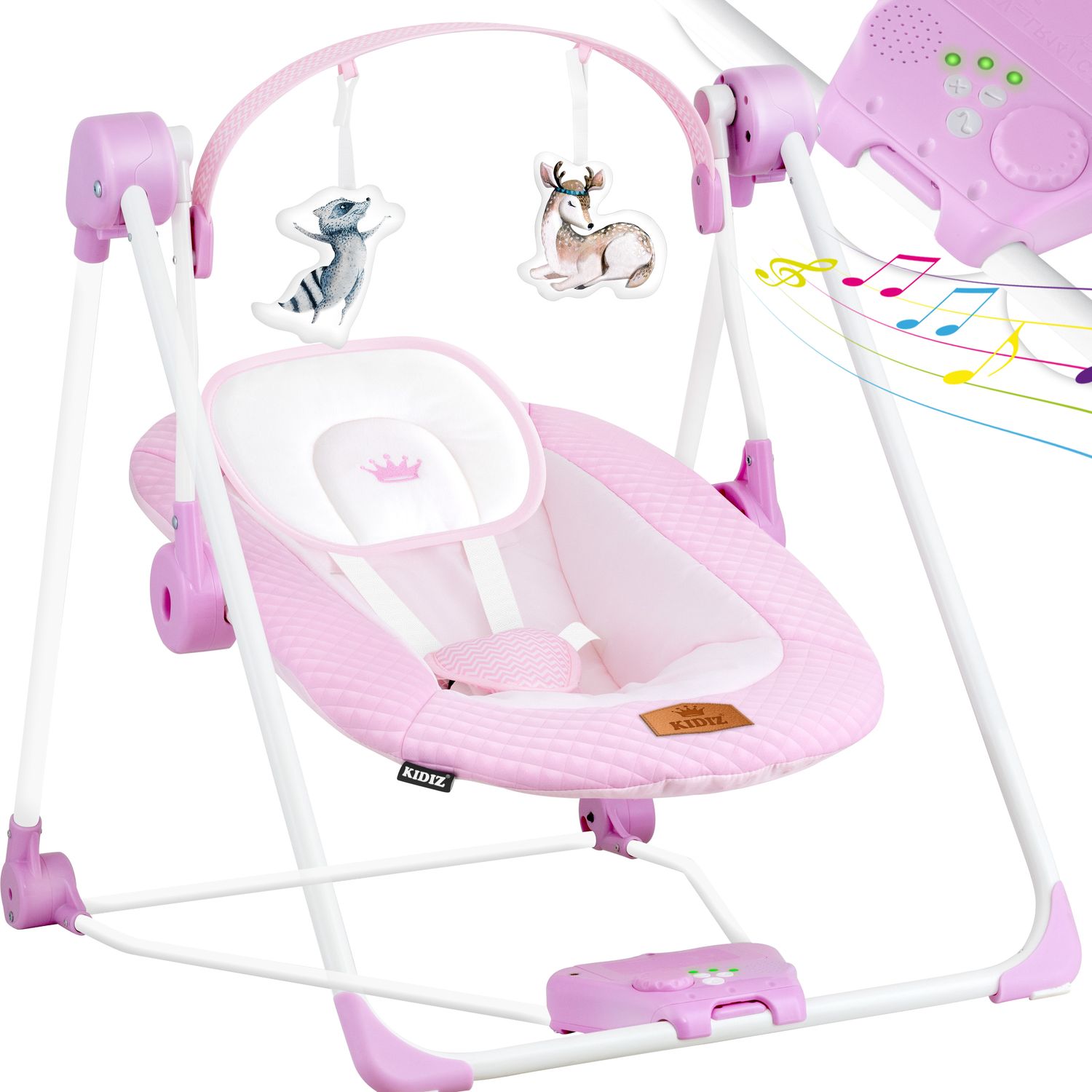 KIDIZ&reg; Babywippe Babyschaukel mit 5 Geschwindigkeitseinstellungen zusammenklappbarer Baby Wippe Schaukel Babyhochstuhl mit Spielbogen Spielzeugen 5 beruhigende Naturger&auml;usche neugeborene 